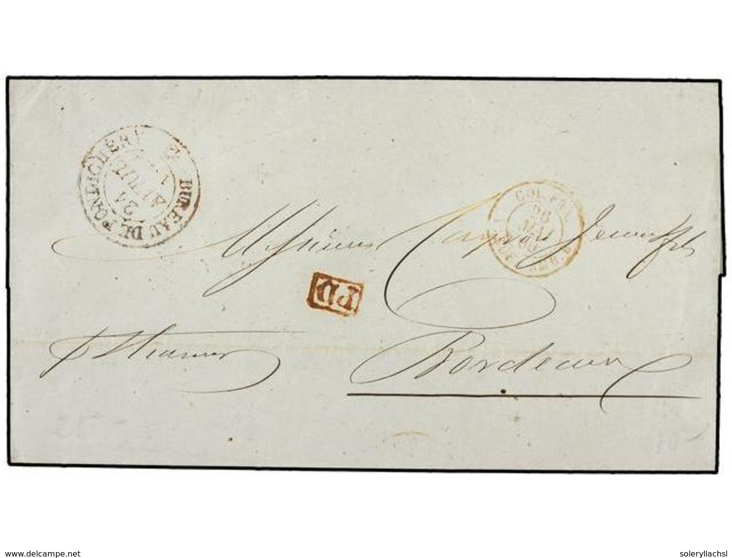 2091 INDIA FRANCESA. 1860 (April 21). Cover From PONDICHERY To BORDEAUX Struck With Circular <B>BUREAU DE PONDICHERY</B> - Other & Unclassified