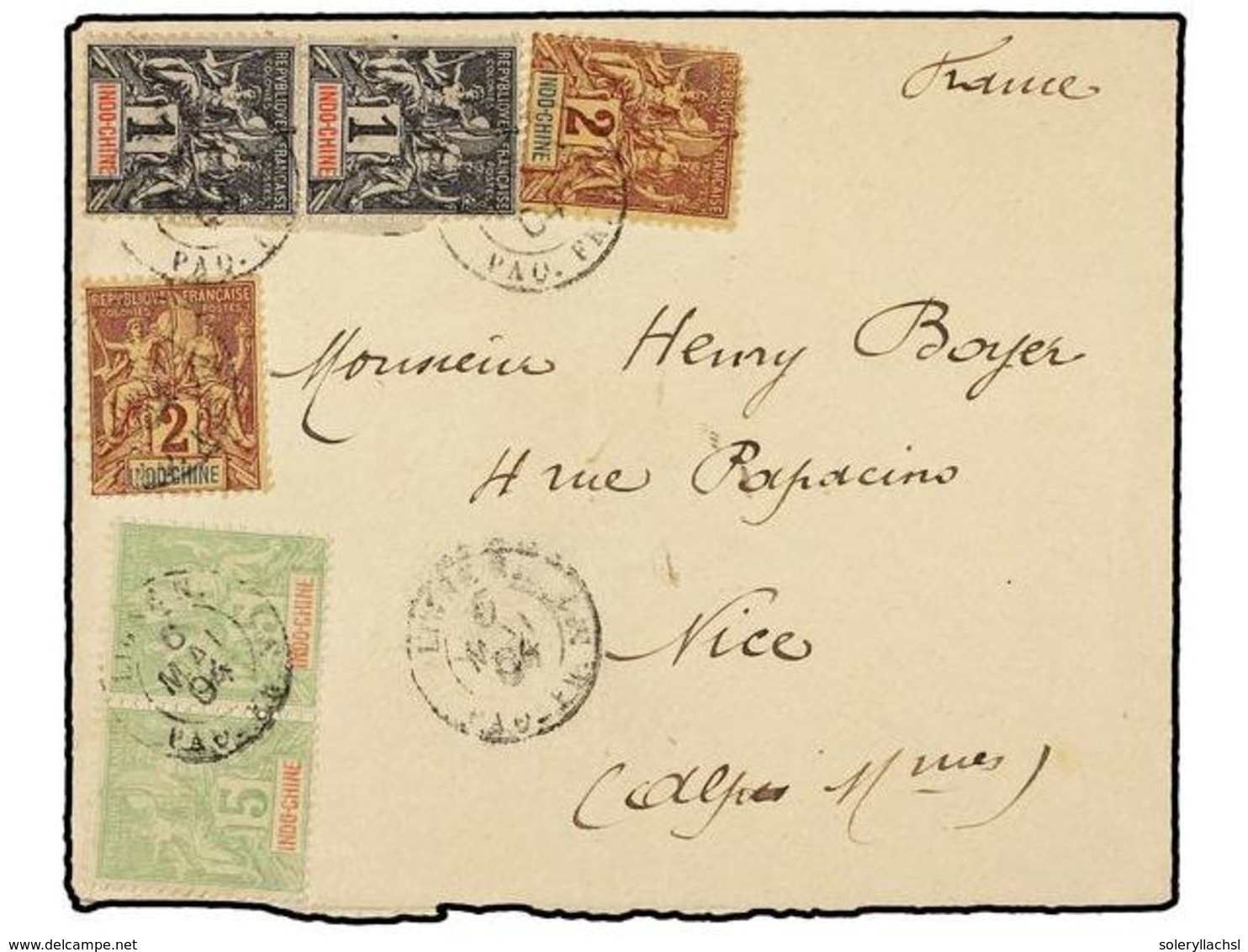 2106 INDOCHINA FRANCESA. 1904. Cover Bearing Sage Type <B>1 C. (x2), 2 C. (x2) & 5 C.</B> Pair (Sc 3, 4, 6) Tied By <B>L - Other & Unclassified