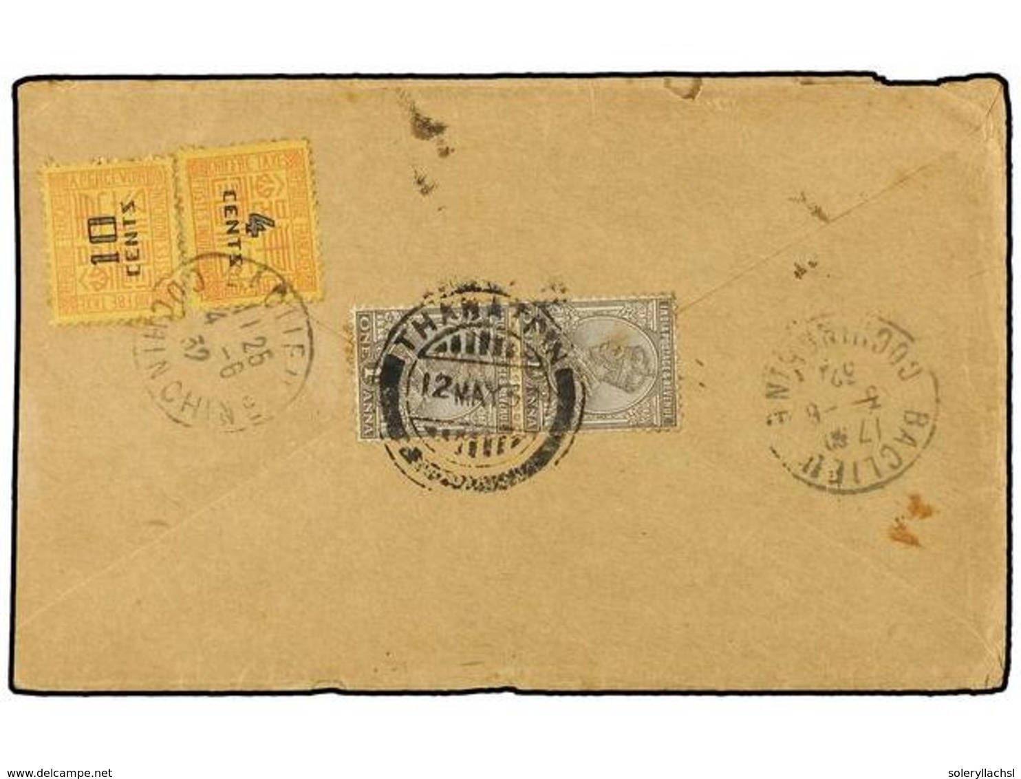 2117 INDOCHINA. 1932 (May 12). Underpaid Cover BACLIEU (Indo China) Franked On Reverse With India <B>1a. </B>brown Pair  - Sonstige & Ohne Zuordnung