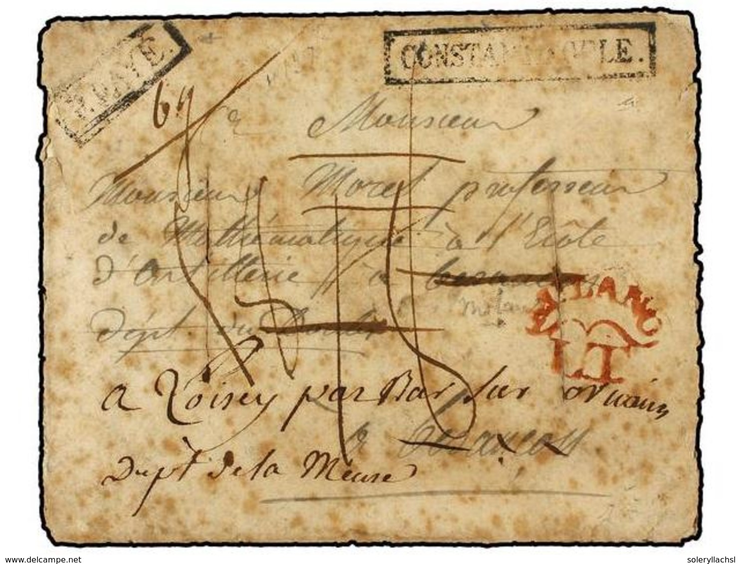 2123 LEVANTE: CORREO FRANCES. 1812 (Aug 18). Entire Letter From THERAPIA (Turkey) To BESANÇON (France); Prepaid With Fra - Sonstige & Ohne Zuordnung