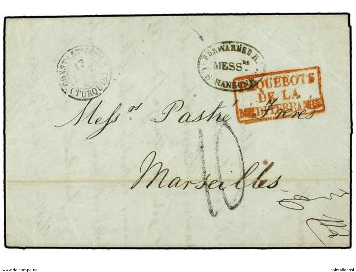 2124 LEVANTE: CORREO FRANCES. 1852 (Sept. 17). Entire Letter From CONSTANTINOPLE To MARSEILLES Struck With Oval <B>FORWA - Sonstige & Ohne Zuordnung