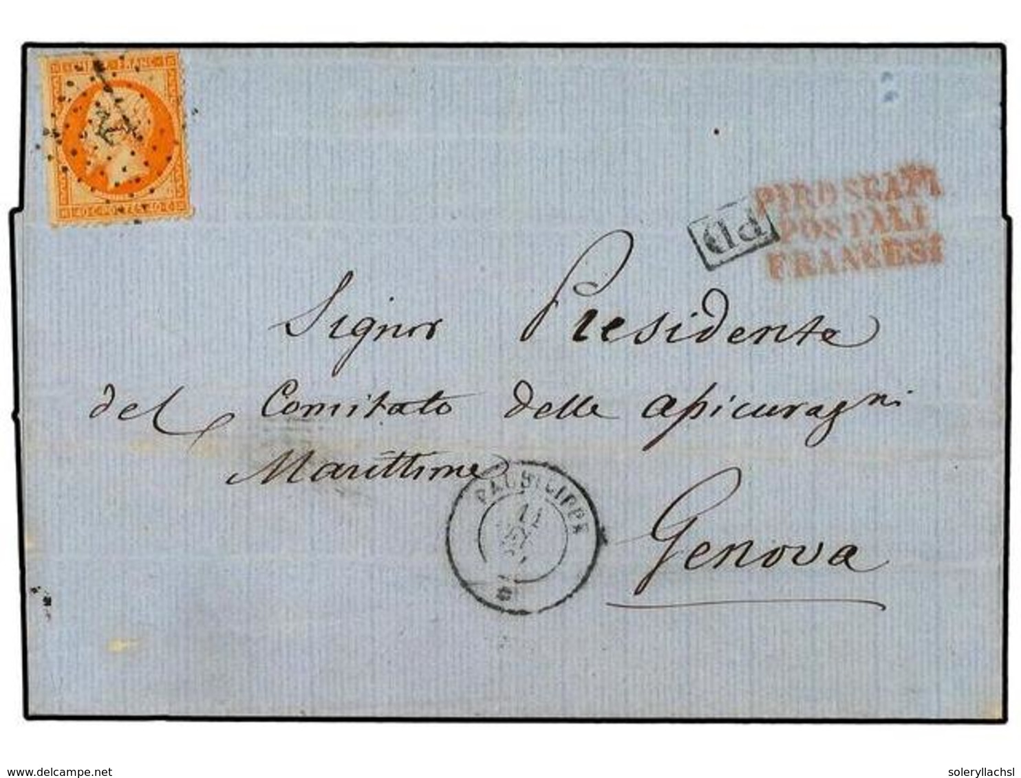 2132 LEVANTE: CORREO FRANCES. 1864 (Feb 11). Cover To Genoa Franked By Perf Empire <B>40c</B> Orange Tied By Anchor Loze - Sonstige & Ohne Zuordnung