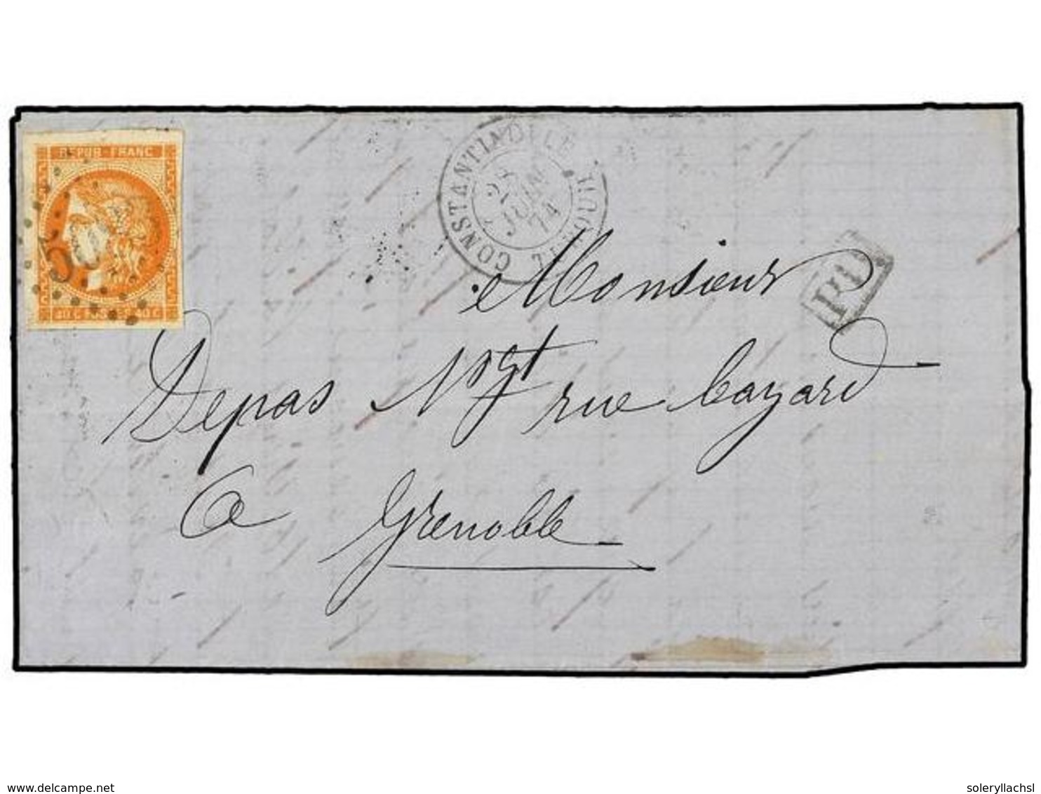 2149 LEVANTE: CORREO FRANCES. 1874. CONSTANTINOPLA A FRANCIA. Circulado Con Sello De Francia De <B>40 Cts.</B> Naranja ( - Other & Unclassified