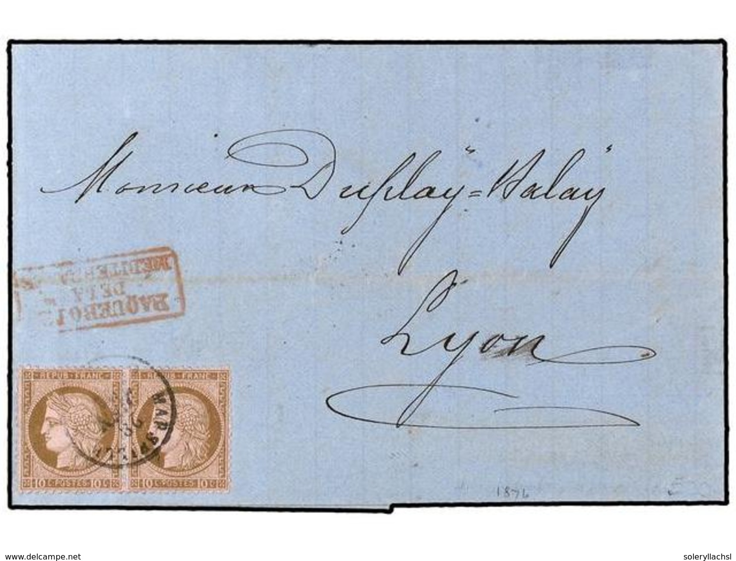 2153 LEVANTE: CORREO FRANCES. 1876. Cover From CONSTANTINOPLE, Franked With Pair <B>10c</B> Ceres And Sent To FRANCE Abo - Sonstige & Ohne Zuordnung