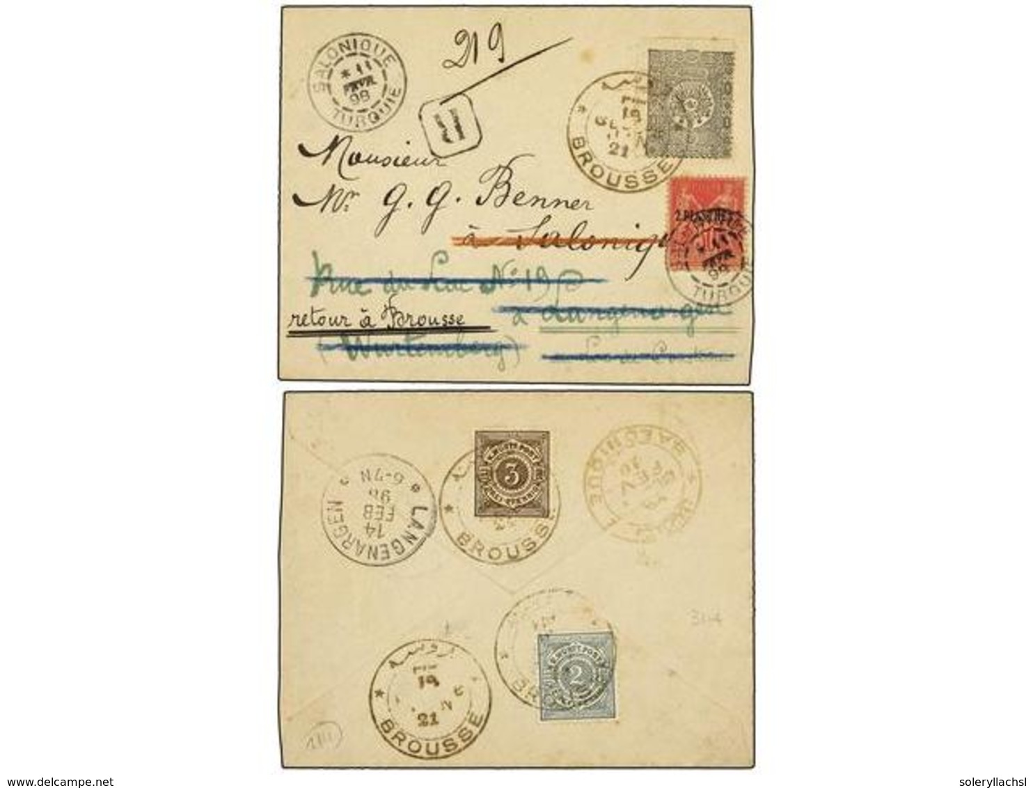 2157 LEVANTE: CORREO FRANCES. 1898. BROUSSE (Turquía) A SALONIQUE. <B>1 Piastra</B> Negro Reexpedido A WURTEMBERG Con Se - Sonstige & Ohne Zuordnung