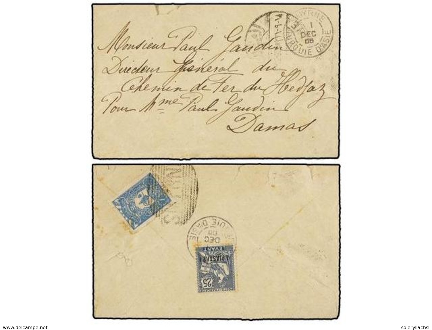 2160 LEVANTE: CORREO FRANCES. 1906. Cover Bearing French Levant <B>1 Piastre</B> Tied By <B>Smyrne Turquie D'asie</B> Ca - Sonstige & Ohne Zuordnung