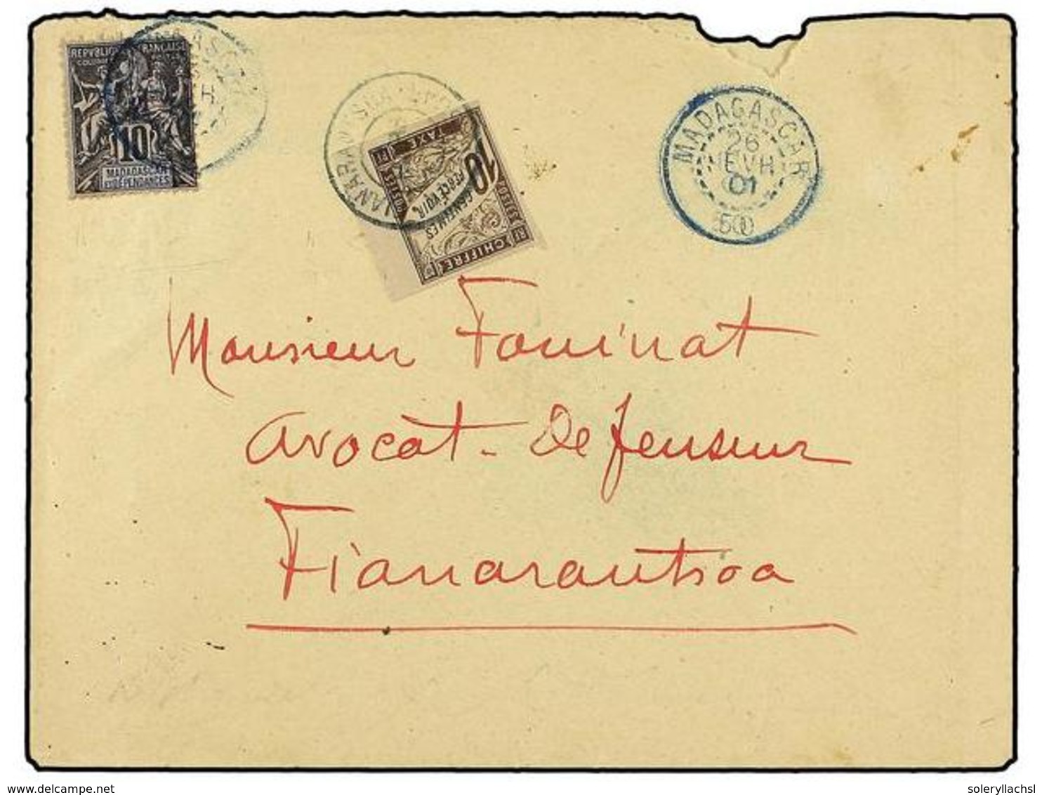 2161 MADAGASCAR. Ce.32, T19. 1901 (Feb 26). Cover Addressed To FIANARAUTSOA Franked By 196 <B>10c.</B> Black On Lilac Ti - Sonstige & Ohne Zuordnung