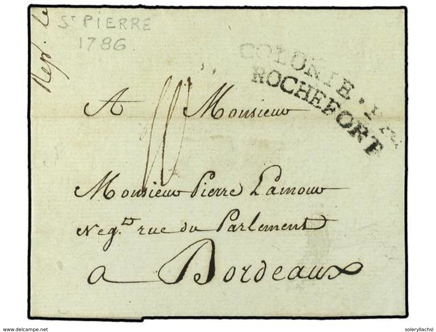 2180 MARTINICA. 1786. ST. PIERRE (Martinica) A BORDEAUX. Marca De Entrada <B>COLONIES.PAR/ROCHEFORT</B> (Salles 17). RAR - Other & Unclassified