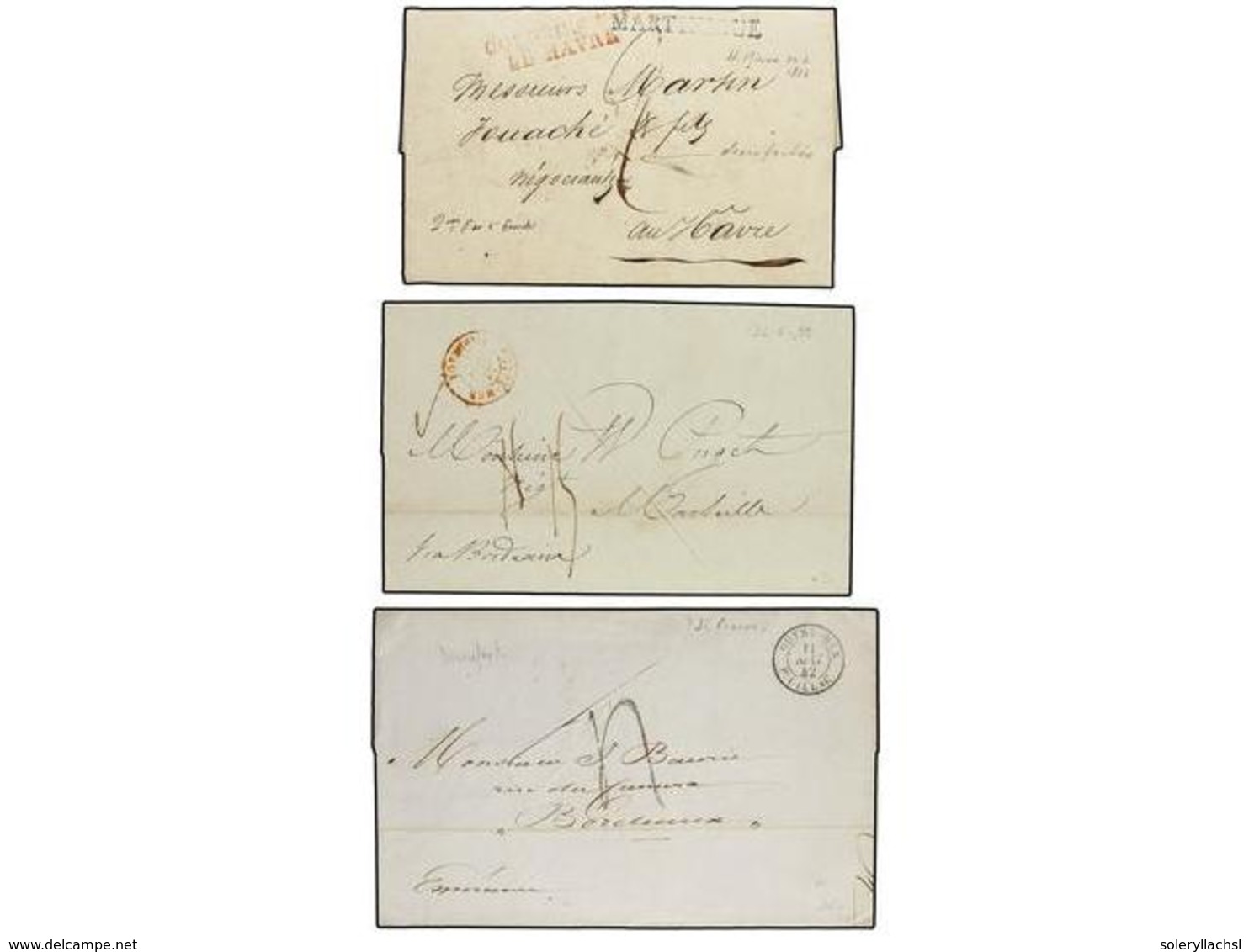 2186 MARTINICA. 1826-42. DESINFECTED MAIL Grup Of Three Covers From ST. PIERRE With Desinfected Cuts. - Other & Unclassified