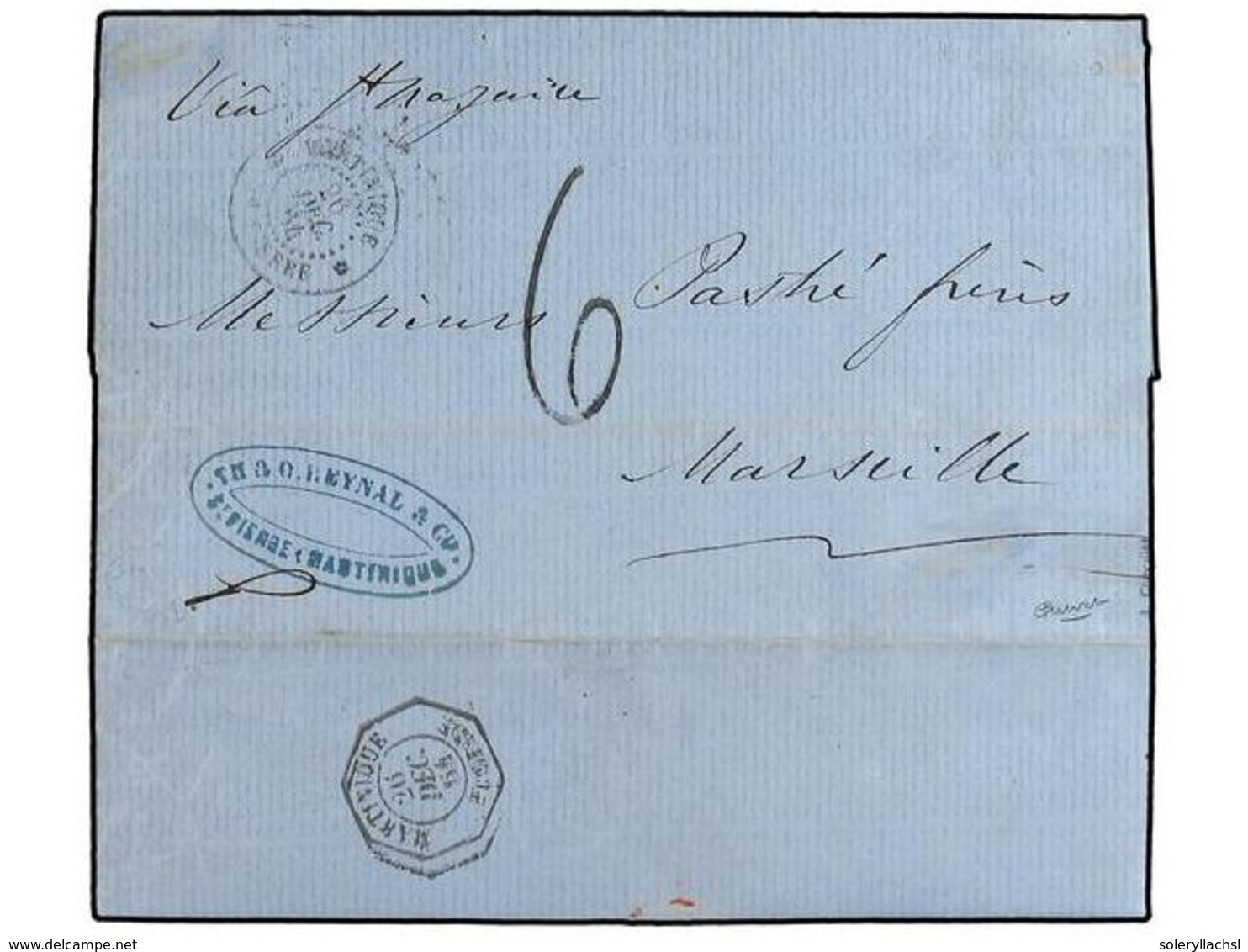 2193 MARTINICA. 1864. Stampless Envelope To France Cancelled By <B>ST PIERRE MARTINIQUE</B> Double Ring Sent On The Stea - Other & Unclassified