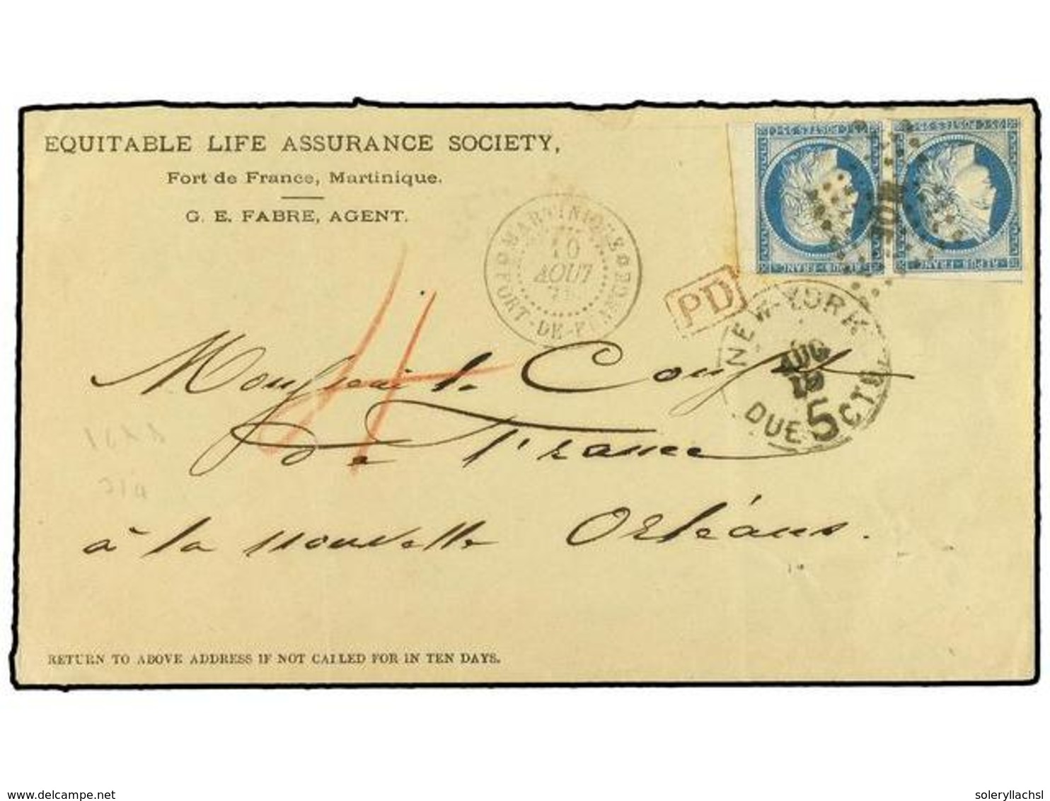 2200 MARTINICA. 1875. <B>BRITISH POST OFFICE.</B> Envelope To New Orleans, United States Bearing French General Colonies - Other & Unclassified