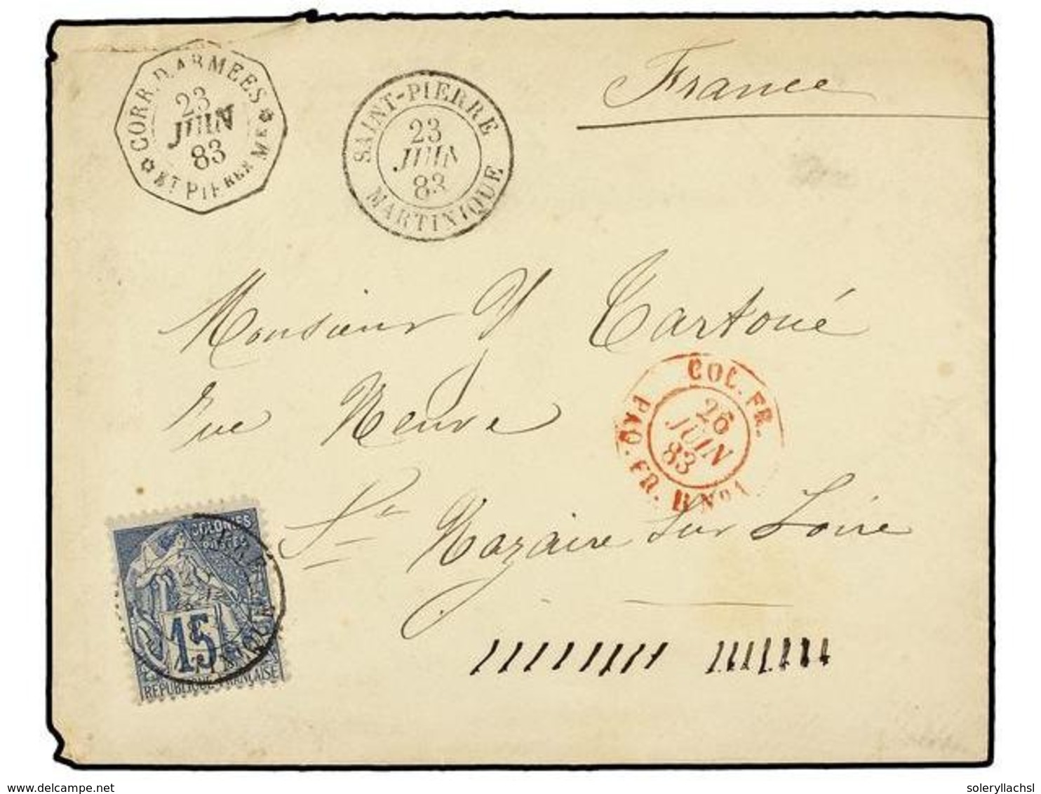 2207 MARTINICA. Ce.51. 1883 (June 23). Cover To ST. NAZAIRE At Military Concession Rate, Franked By 1881 Dubois <B>15c.< - Sonstige & Ohne Zuordnung