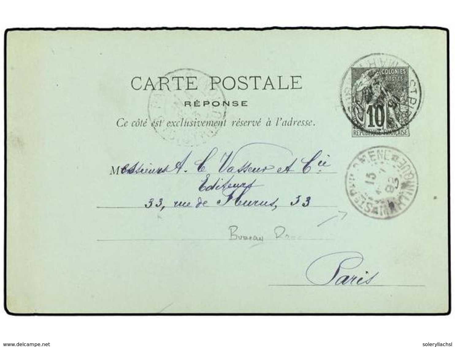 2213 MARTINICA. 1893. French General Colonies Postal Stationary Card <B>10 Cent</B> Black Cancelled By <B>ST PHILOMENE</ - Sonstige & Ohne Zuordnung