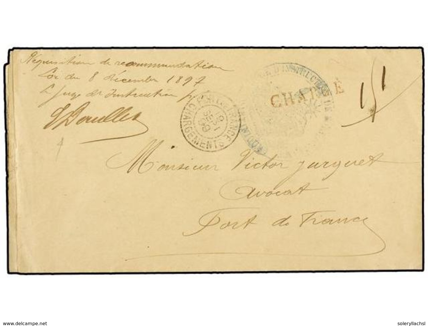 2223 MARTINICA. 1899 (Sept. 19). Printed Official Entire Letter Sent Registered Locally Within FORT DE FRANCE, With Blue - Other & Unclassified