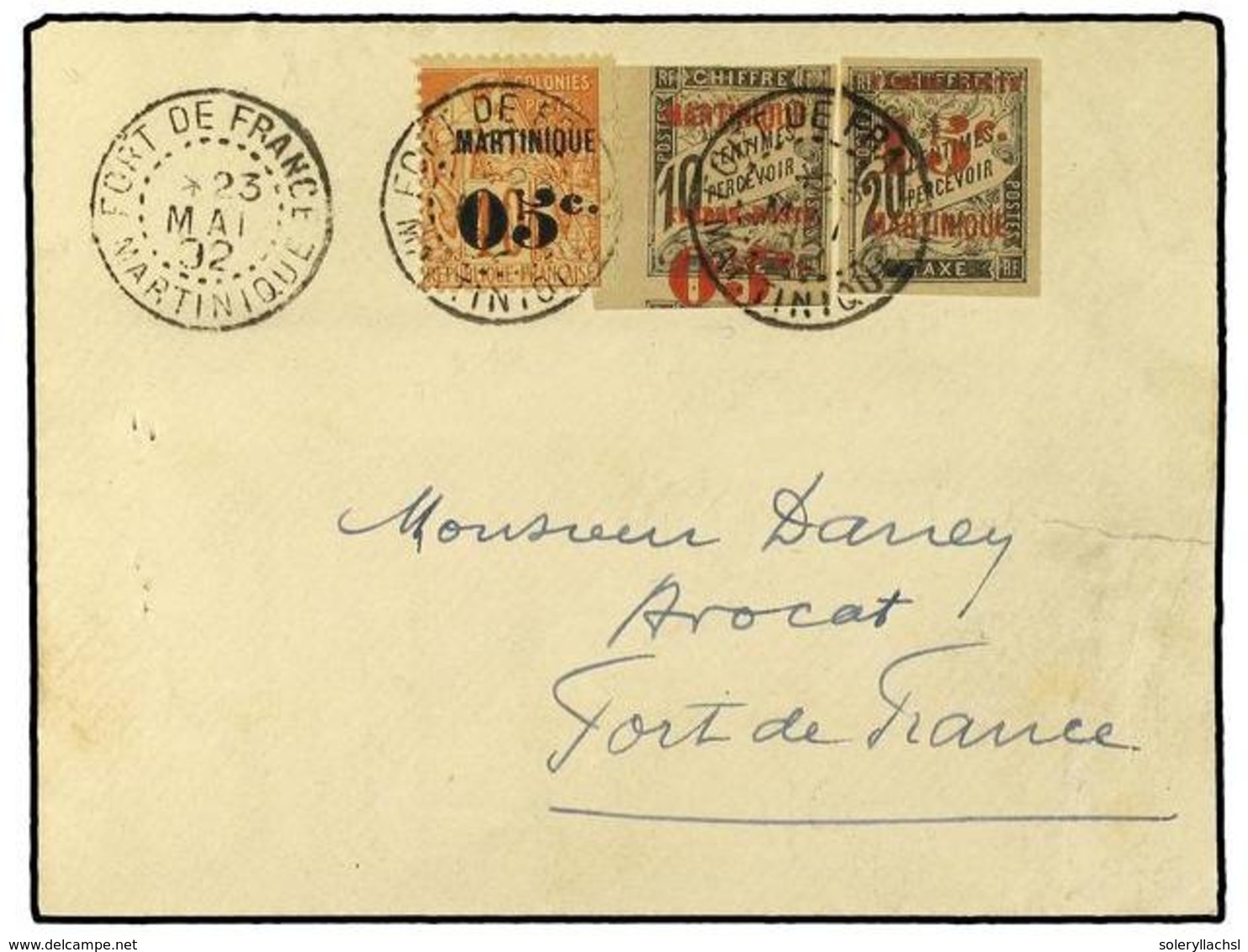 2225 MARTINICA. 1902. Local Envelope Franked <B>'05c' On 40c</B> 'Commerce'; <B>'15c'</B> On Imperf <B>20c.</B> Postage  - Sonstige & Ohne Zuordnung