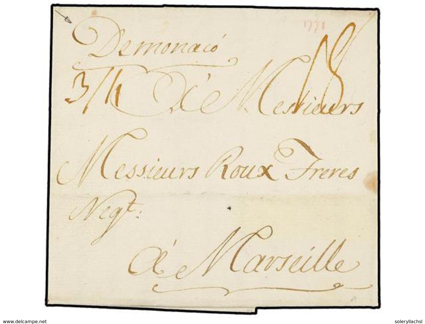 2239 MONACO. 1771 (23 Diciembre). PORT MAURICE A MARSEILLE. Manuscrito 'De Monaco' También Manuscrito '3/4' Y '18'. MAGN - Other & Unclassified