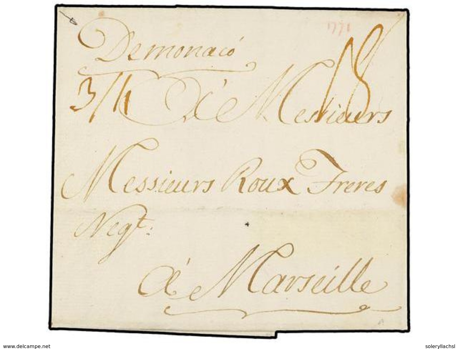 2239 MONACO. 1771 (23 Diciembre). PORT MAURICE A MARSEILLE. Manuscrito 'De Monaco' También Manuscrito '3/4' Y '18'. MAGN - Sonstige & Ohne Zuordnung