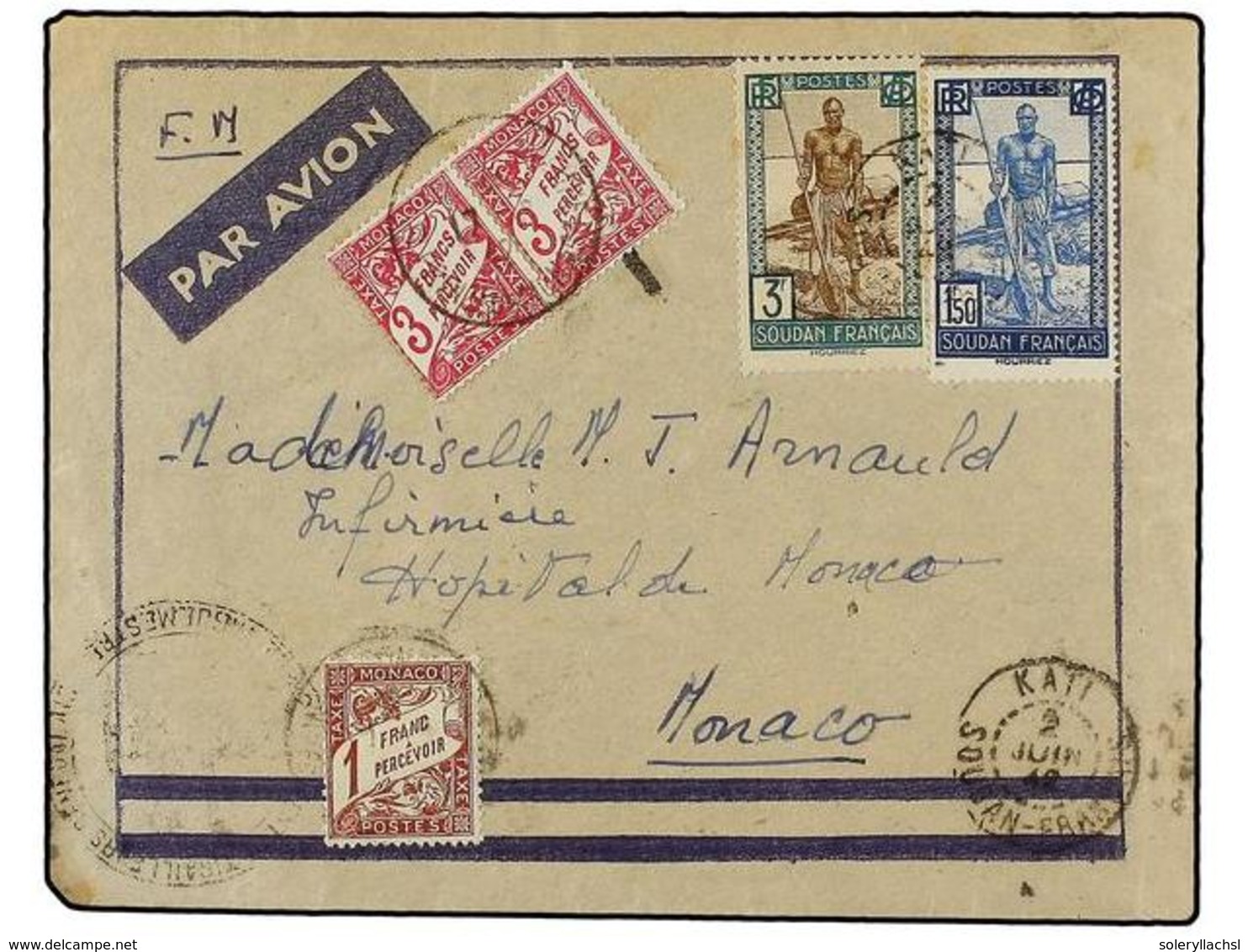 2252 MONACO. 1942 (June 2). CORREO AEREO. Franchise Militaire Airmail Cover To Monaco Bearing <B>1fr. 50c.</B> Blue & Pa - Other & Unclassified