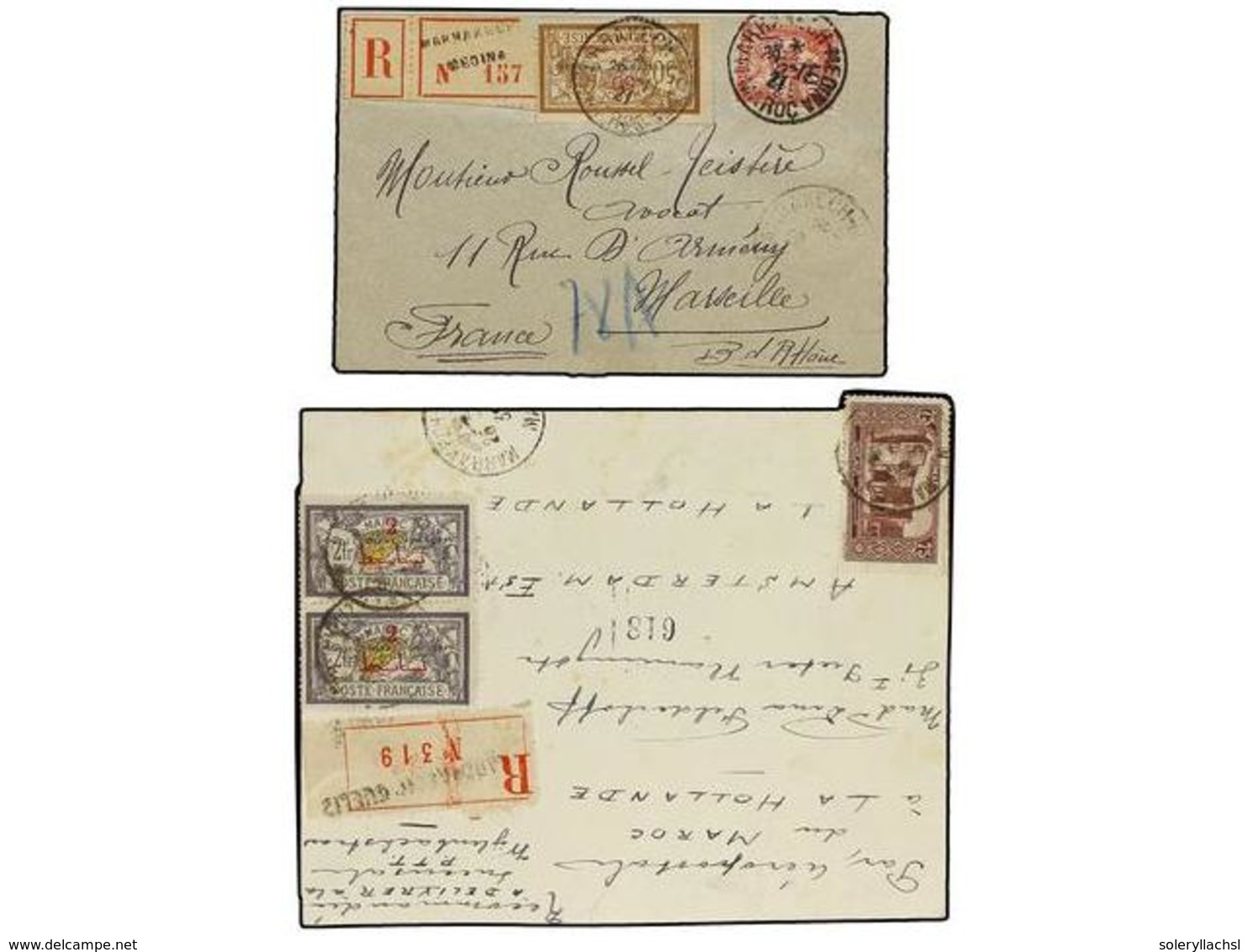 2255 MARRUECOS FRANCES. 1921-27. Conjunto De 5 Cartas Certificadas, Diversos Franqueos. - Sonstige & Ohne Zuordnung