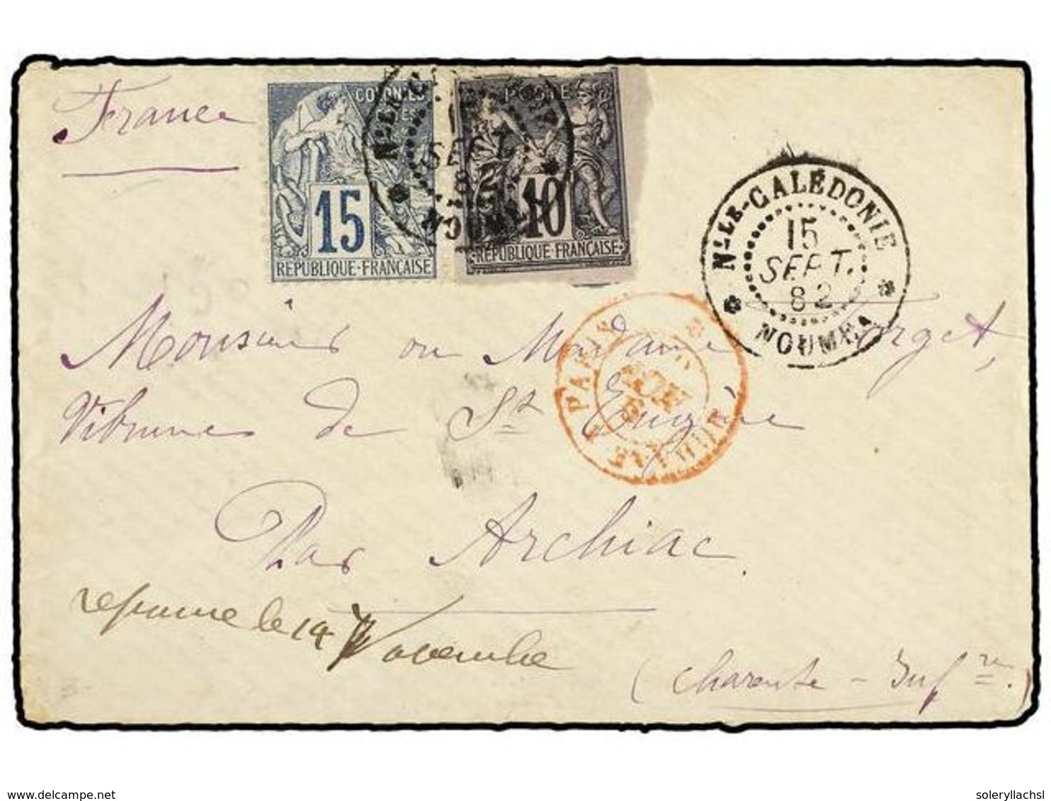 2263 NUEVA CALEDONIA. 1882 (15 Sept.). Cover With Mixed Issue Franking Of 10 C. Black On Lilac (slight Fault At Top) And - Other & Unclassified