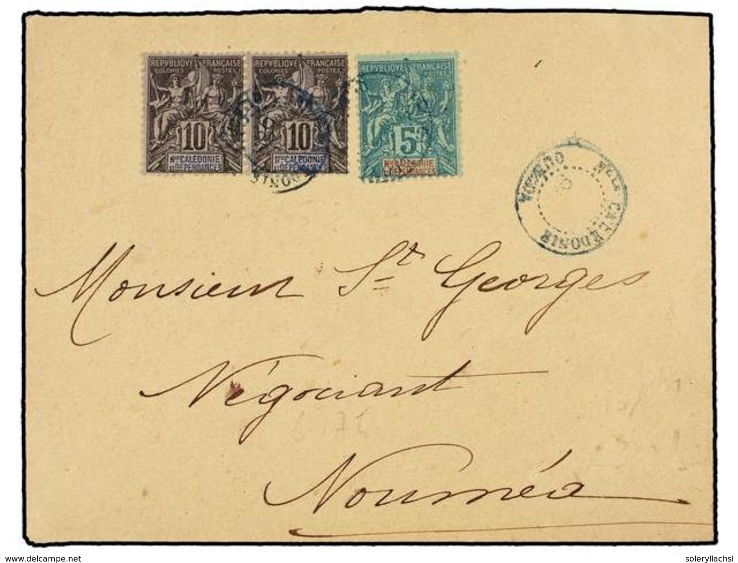 2272 NUEVA CALEDONIA. 1898. Envelope To Noumea Bearing <B>5 C</B> Green (Yvert 44) And<B> 10 C</B> Black/rose (pair) (Yv - Other & Unclassified