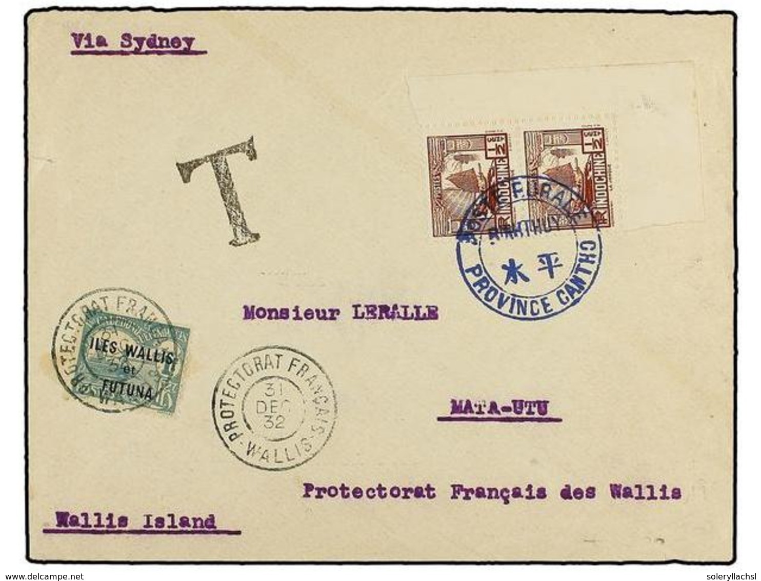 2278 NUEVA CALEDONIA. 1932. <B>WALLIS AND FUTUNA. </B>Envelope To The French Wallis Islands Bearing Indo-China <B>1/2 C< - Sonstige & Ohne Zuordnung