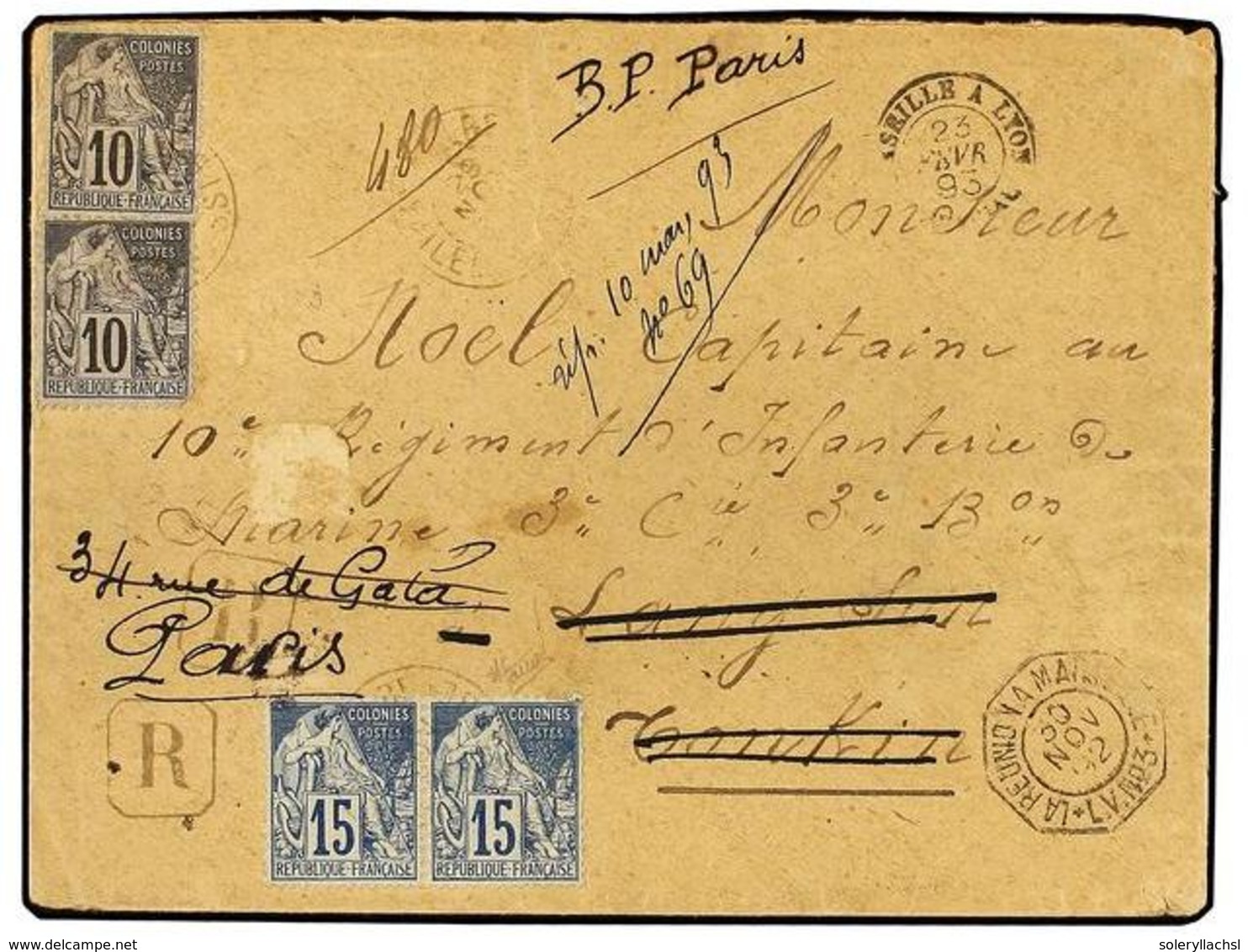 2281 NOSSI-BE. Ce.50+51. 1892. Cover Sent Registered From NOSSI BÉ To LANG SUN (Indochina) Franked By 1881 Dubois <B>10c - Sonstige & Ohne Zuordnung