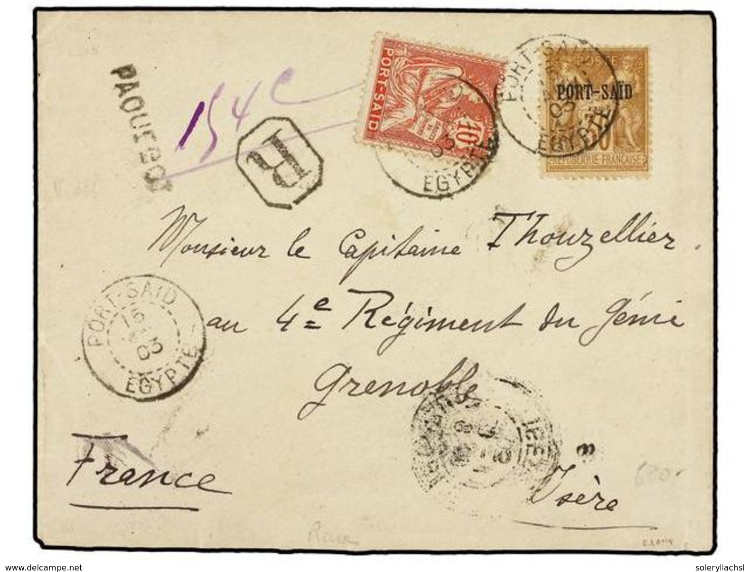 2285 PORT-SAID. Yv.12, 25. 1903. PORT-SAID. <B>10 Cts.</B> Rojo Y <B>30 Cts.</B> Castaño. Marca Lineal <B>PAQUEBOT. </B> - Other & Unclassified