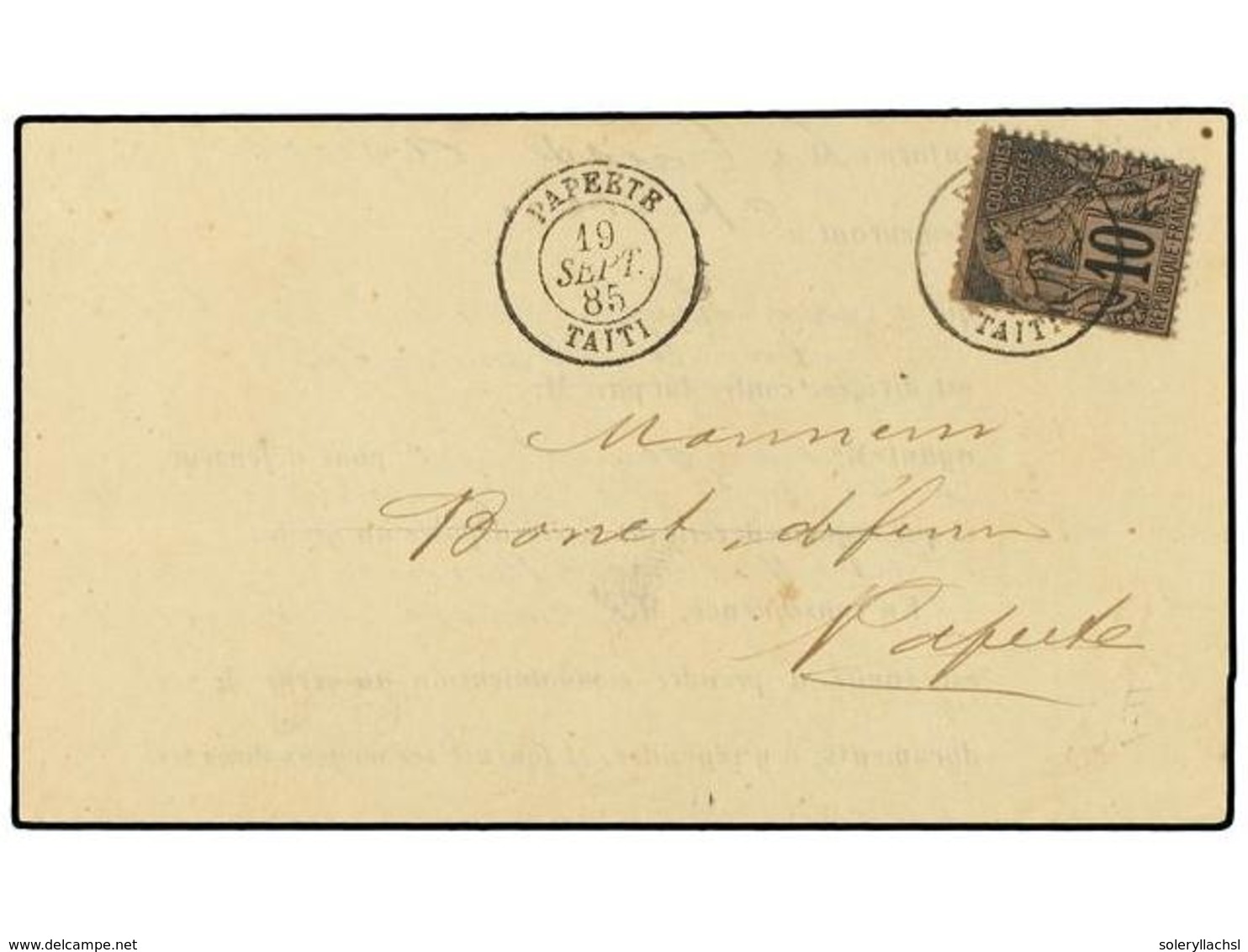 2303 TAHITI. 1885 (Sept 19). Printed Tribunal Form Locally Used And Franked By General Issues 1881 <B>10c</B>. Black On  - Other & Unclassified