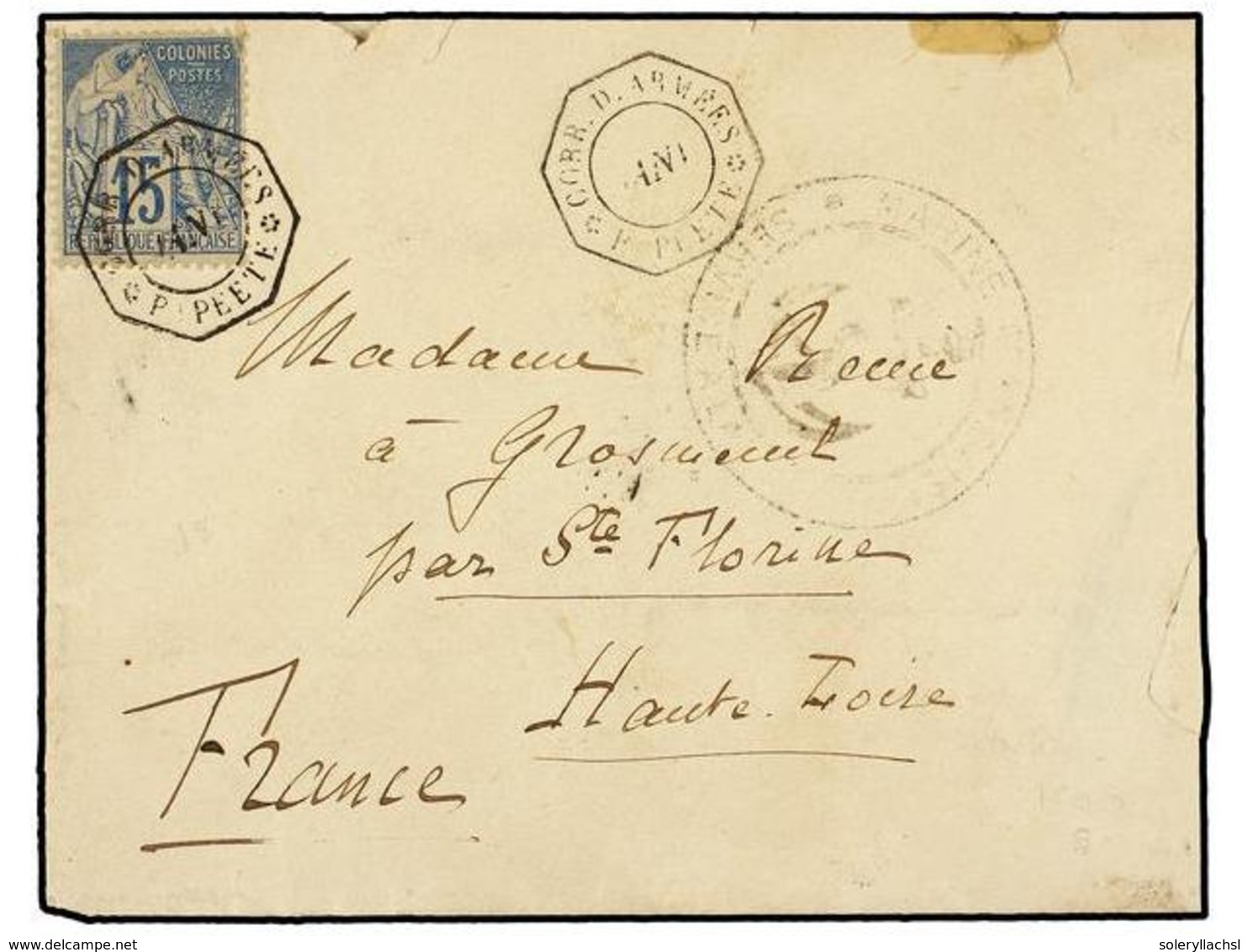 2306 TAHITI. Ce.51. 1892 (Jan). Cover At Military Concession Rate Franked By Dubois 1881 <B>15c.</B> Blue (fault) Tied B - Sonstige & Ohne Zuordnung