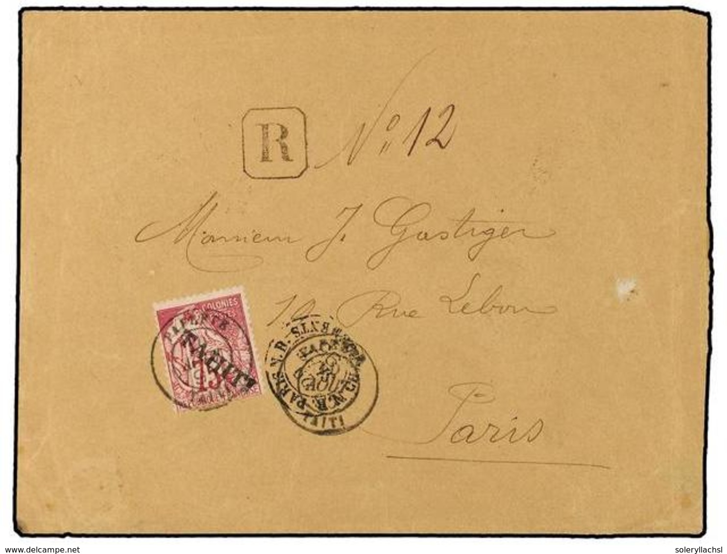 2313 TAHITI. 1895 (Aug 10). Registered Cover To Paris Franked By Single Usage Of 1893 Diagonally Surcharged (reading Dow - Other & Unclassified
