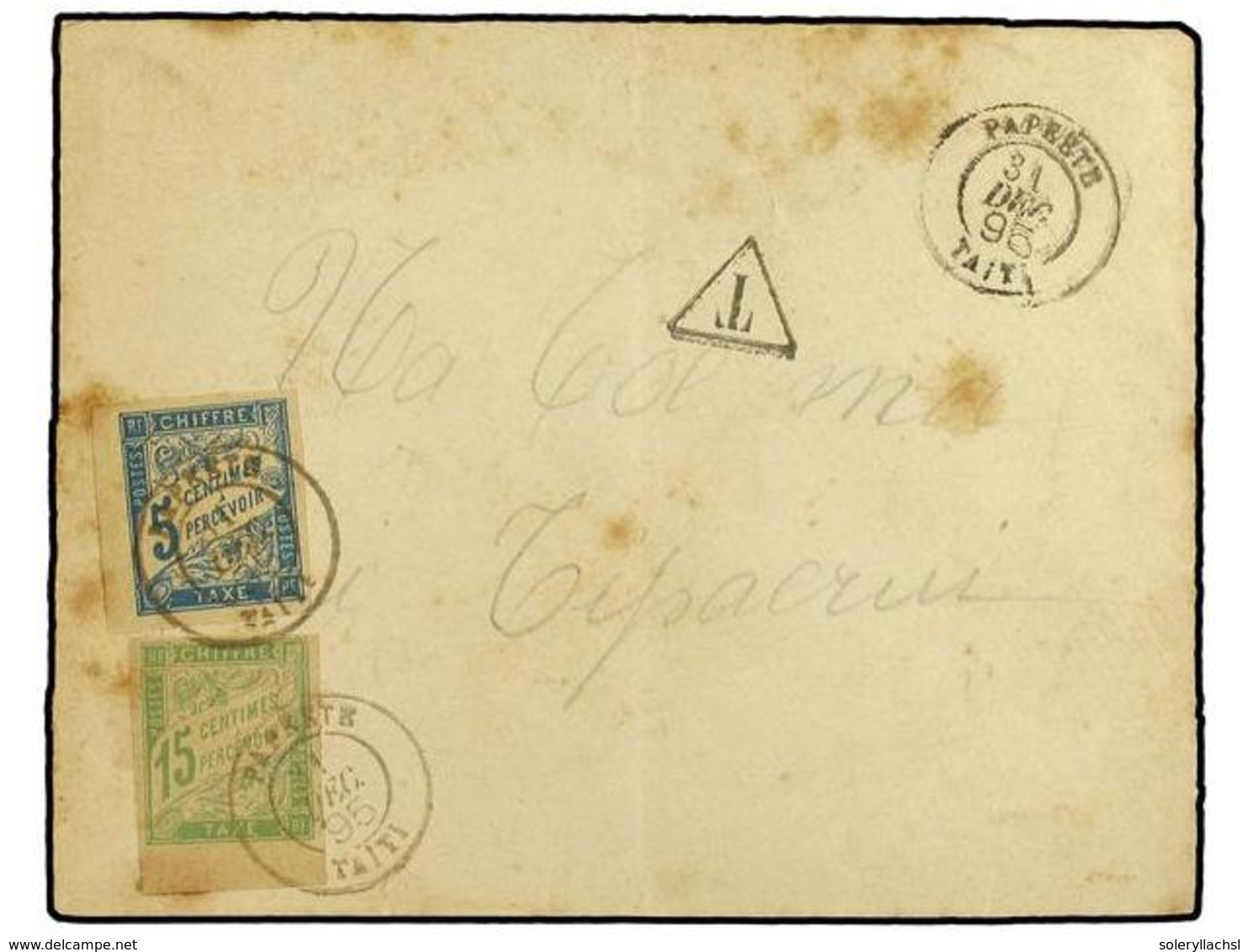2314 TAHITI. 1895. Unstamped Envelope From Papeete Cancelled By<B> PAPEETE TAITI 31 DEC 95 </B>double Ring Addressed To  - Other & Unclassified