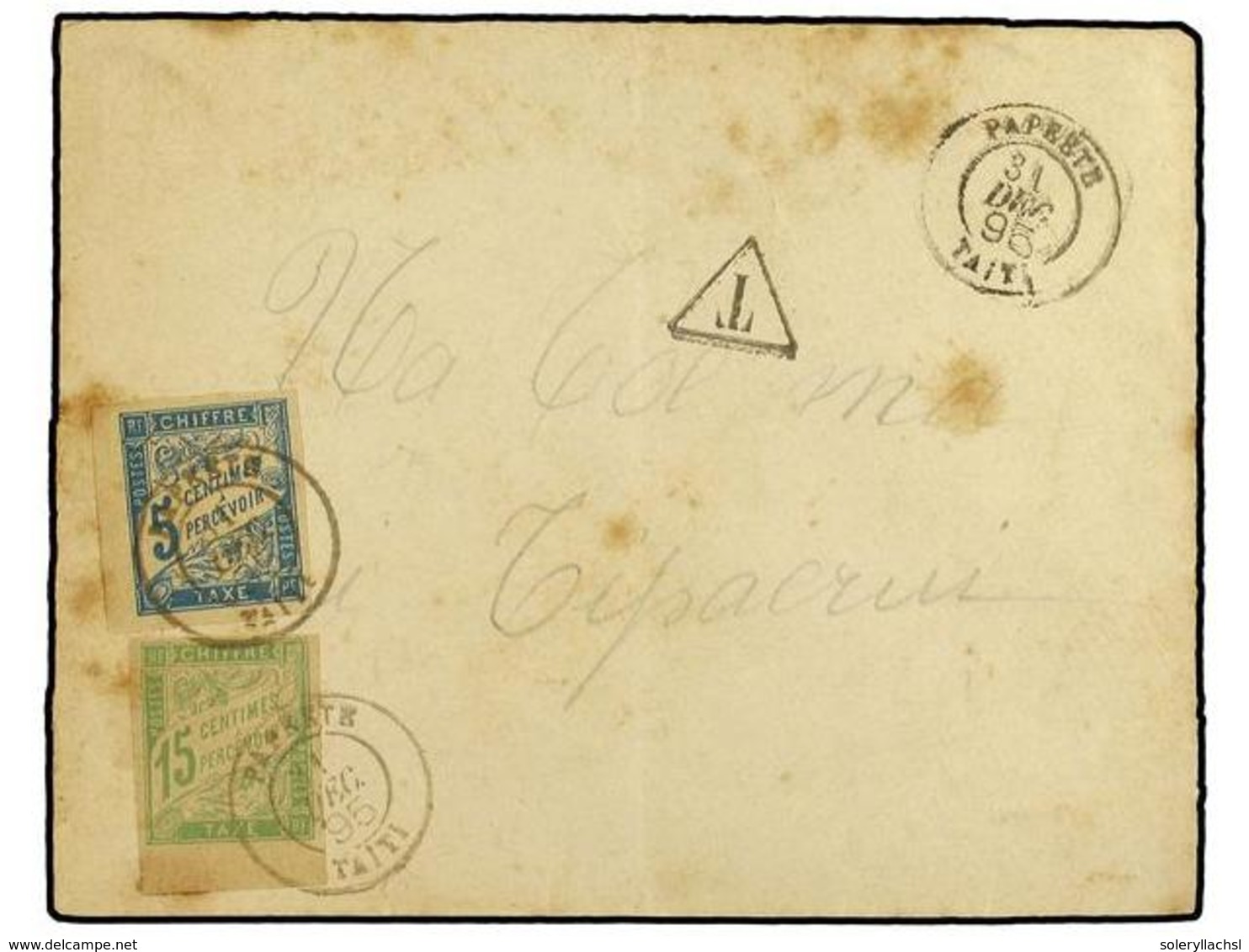 2314 TAHITI. 1895. Unstamped Envelope From Papeete Cancelled By<B> PAPEETE TAITI 31 DEC 95 </B>double Ring Addressed To  - Sonstige & Ohne Zuordnung