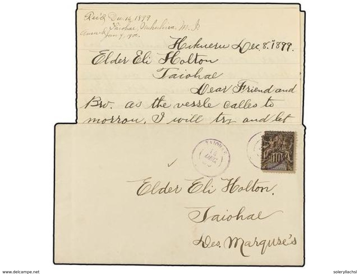 2316 TAHITI. 1899. Cover With Contens, Datalined <B>HIKUERU</B> Small Island (only 5,11 Km2) Located 700 Km. East Of Tah - Other & Unclassified