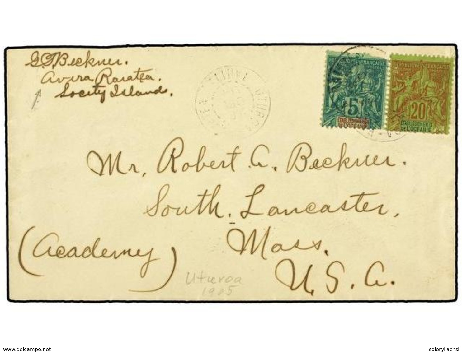 2318 TAHITI. 1904 (Dec 28). Cover To <B>USA</B> Endorsed At Upper Left With 'Avira Raiatea, Society Islands', Bearing 18 - Sonstige & Ohne Zuordnung