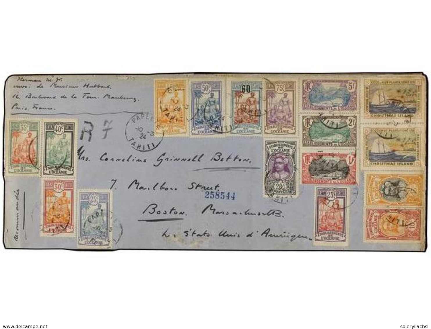 2326 TAHITI. 1924. PAPEETE A USA. Espectacular Franqueo En Anverso Y Reverso Con 2 Sellos De <B>5 Cts.</B> CHRISTMAS ISL - Other & Unclassified