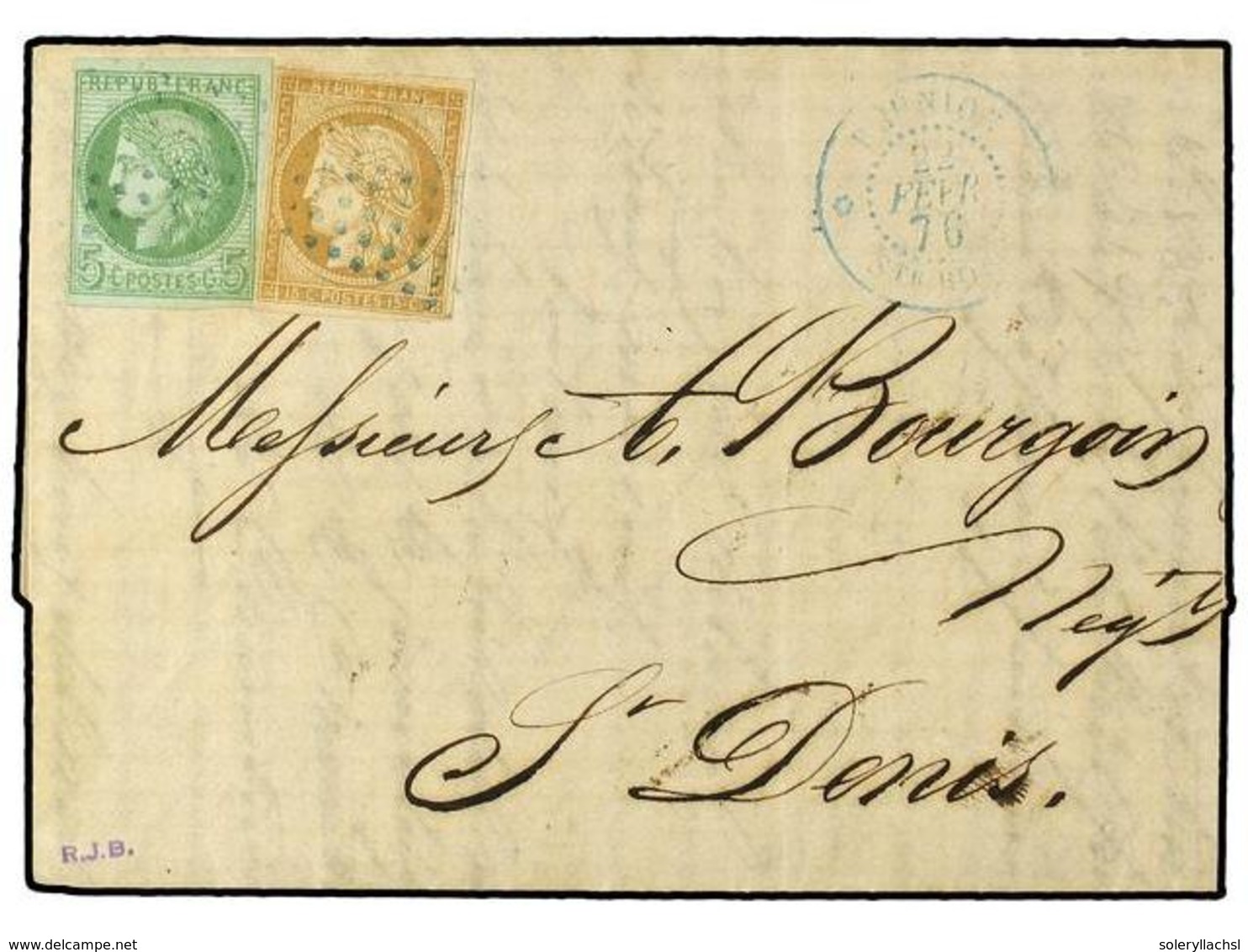 2334 REUNION. 1876 (Feb 22). Entire Letter To ST DENIS Franked By General Issues 1872 <B>15 C.</B> Bistre And <B>5 C.</B - Sonstige & Ohne Zuordnung