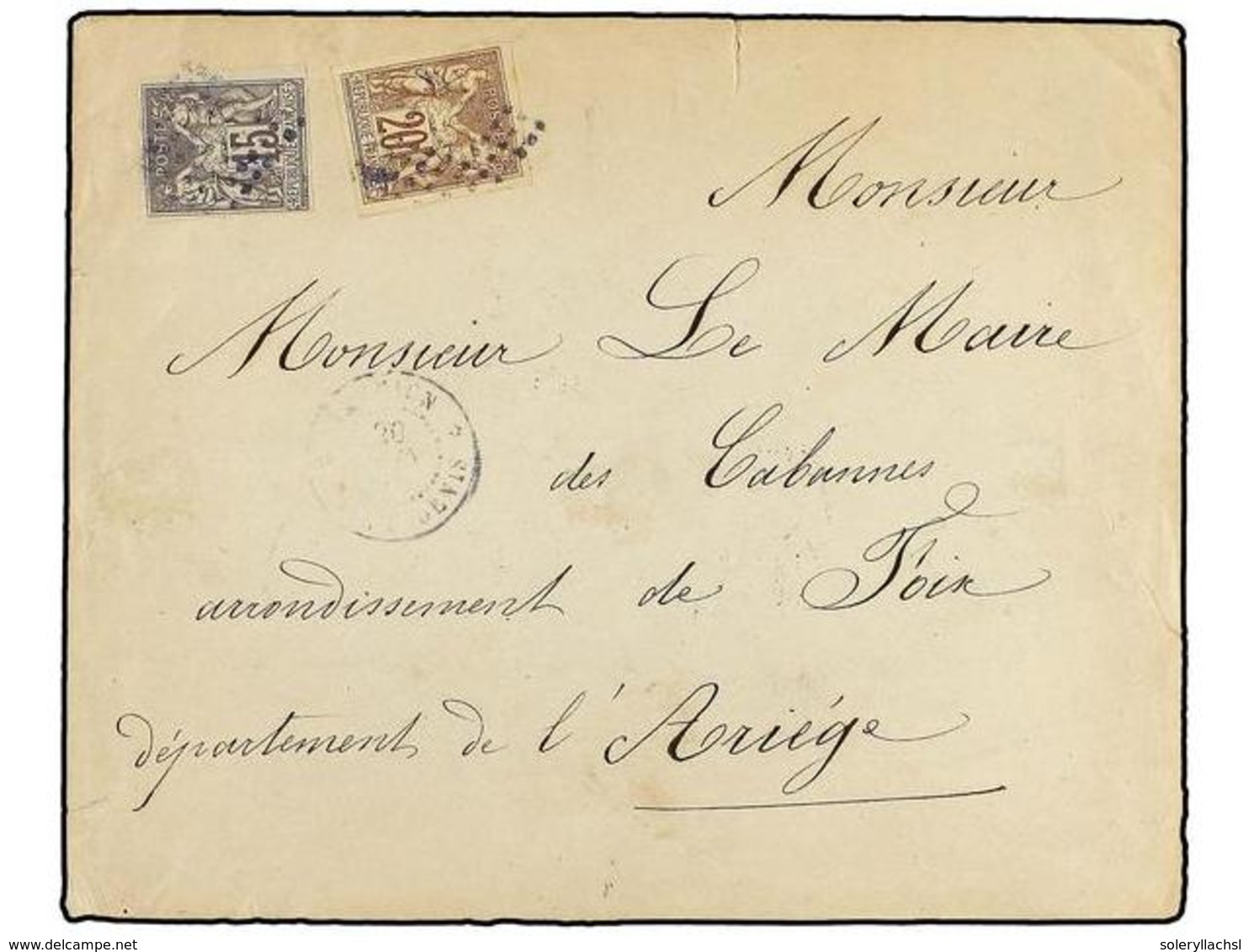 2338 REUNION. 1878. ST. DENIS A FRANCIA. <B>15 Cts. </B>gris Y <B>20 Cts.</B> Castaño S. Amarillo. Mat. <B>ROMBO DE PUNT - Other & Unclassified