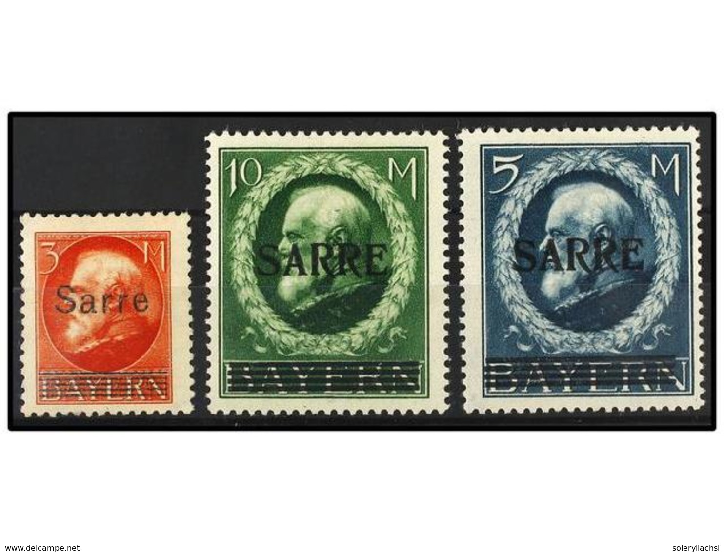 2354 * SARRE. Yv.29/31. 1920. <B>3 M.</B> Red, <B>5 M.</B> Blue And <B>10 M.</B> Green, Hinged. Cert. A. DIENA. Yvert.1. - Sonstige & Ohne Zuordnung