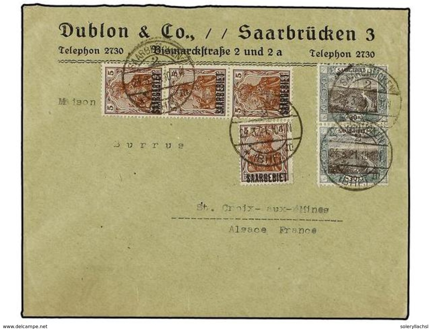 2364 SARRE. Yv.33 (4), 57 (2). 1921. SAARBRUCKEN To FRANCE. Nice Franking. - Other & Unclassified