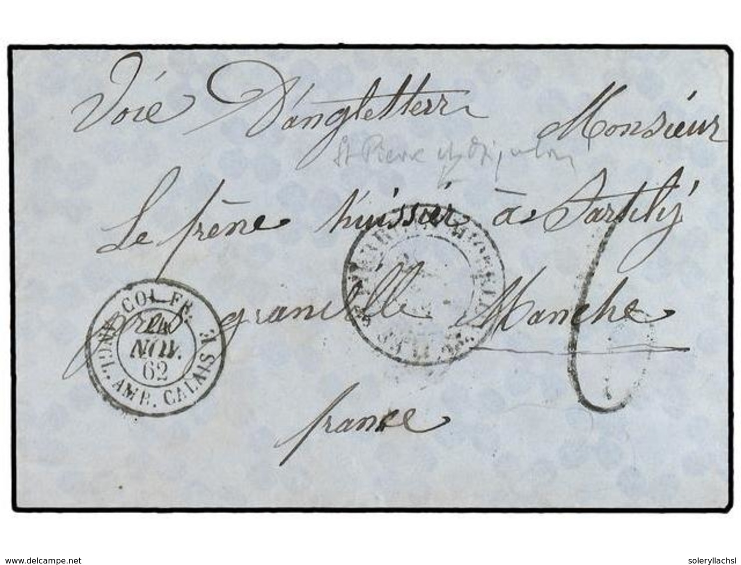 2368 SAN PEDRO Y MIQUELON. 1862. Stampless Envelope To France Cancelled By Double Ring <B>ST. PIERRE AND MIQUELON</B> Da - Other & Unclassified