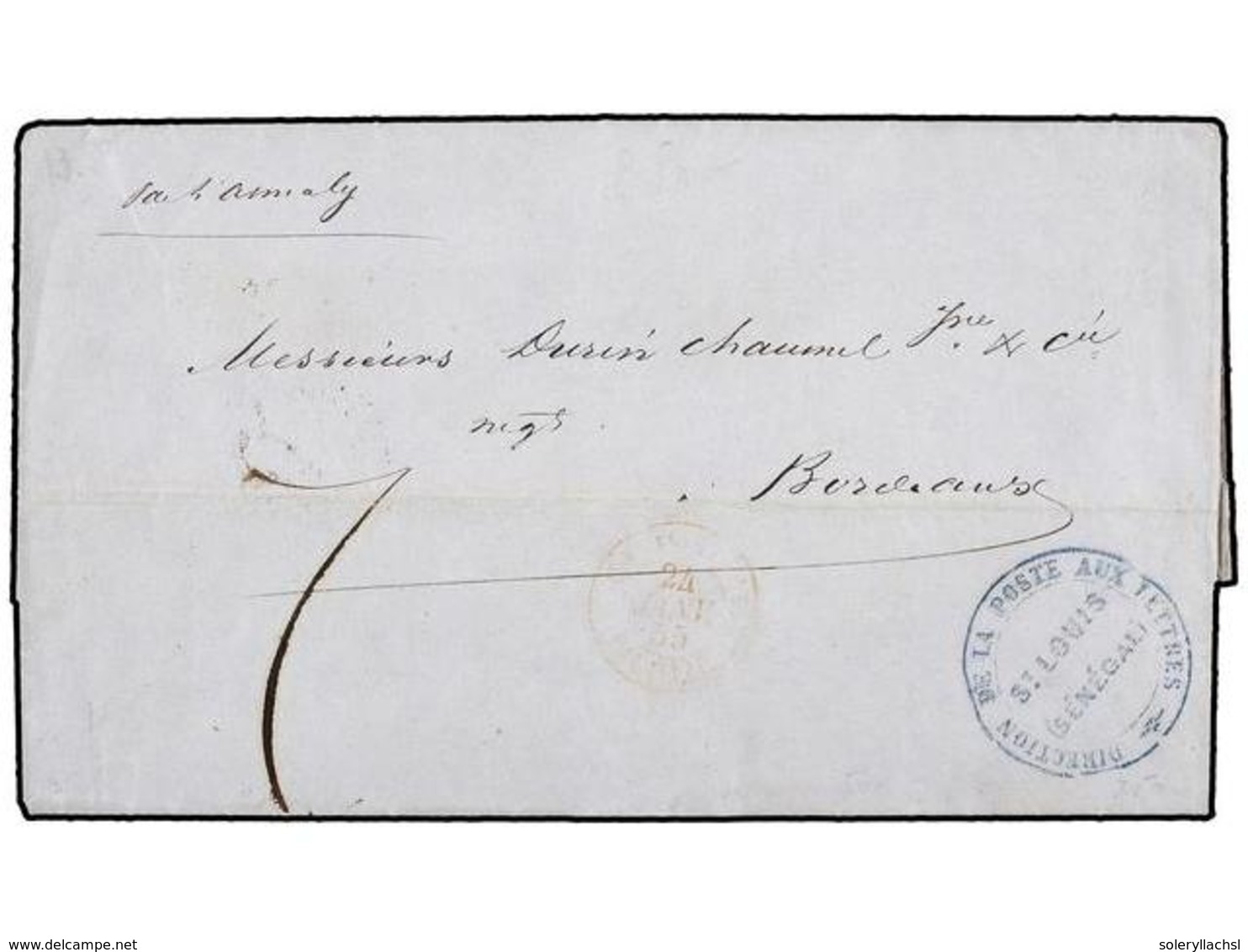 2369 SENEGAL. 1854 (12-Dic.). ST. LOUIS A BORDEAUX. Marca Circular <B>DIRECTION DE LA POSTE AUX LETTERS/ST. LOUIS (SENEG - Other & Unclassified