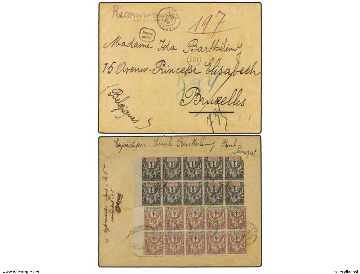 2383 SENEGAL. 1909. DAKAR A BÉLGICA. <B>1 Cto. </B>negro (10) (un Sello Defecto) Y <B>4 Cts. </B>castaño (10). Carta Cer - Sonstige & Ohne Zuordnung