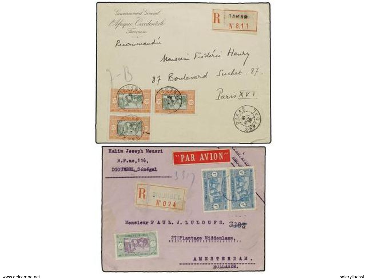 2390 SENEGAL. 1932-35. 2 Cartas Certificadas, Preciosos Franqueos. - Sonstige & Ohne Zuordnung