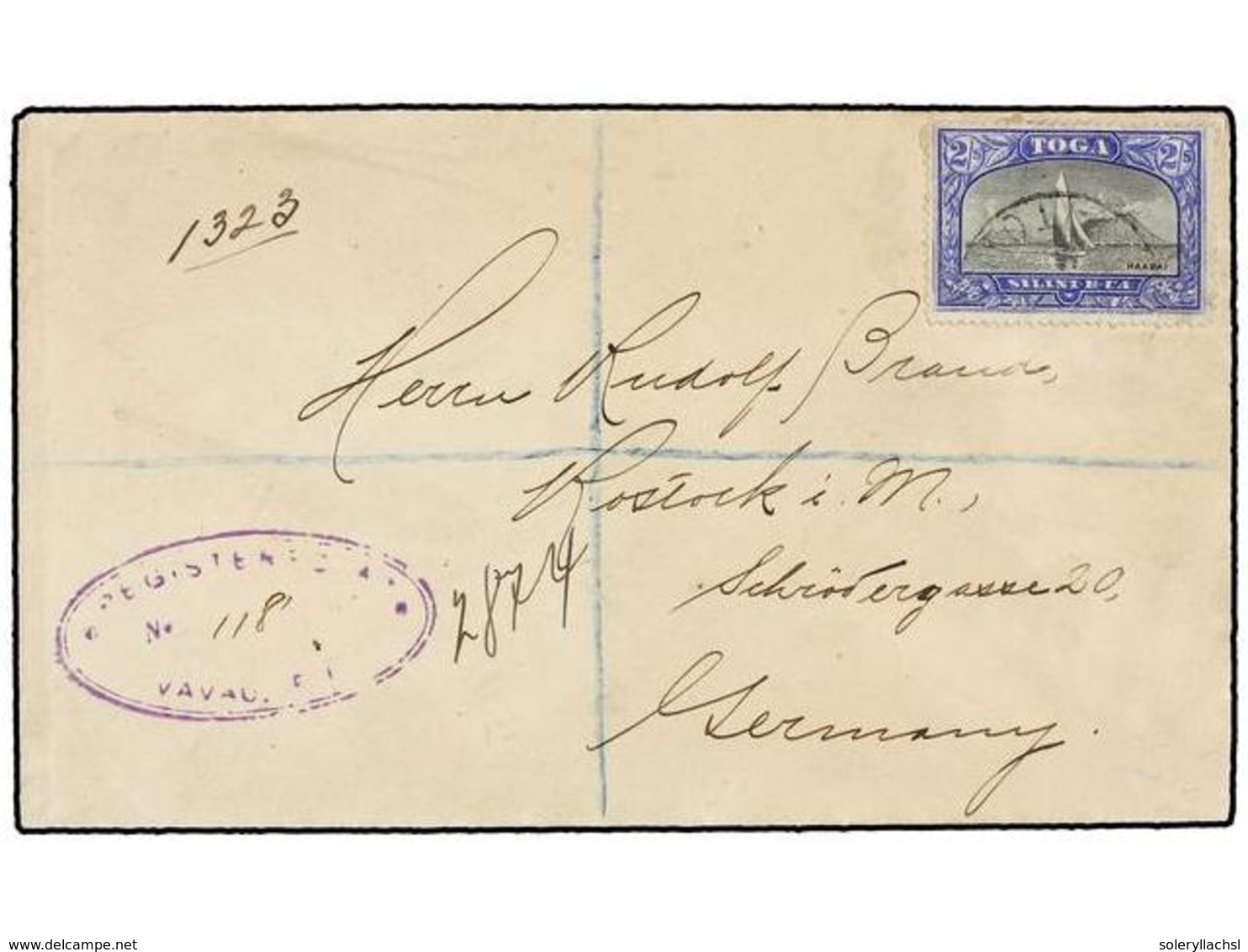 2401 TONGA. Sg.51. 1900. VAVAU To GERMANY. <B>2 Sh. </B>stamp On Reverse German New Guinea (APIA) Transit And Arrival Cd - Sonstige & Ohne Zuordnung