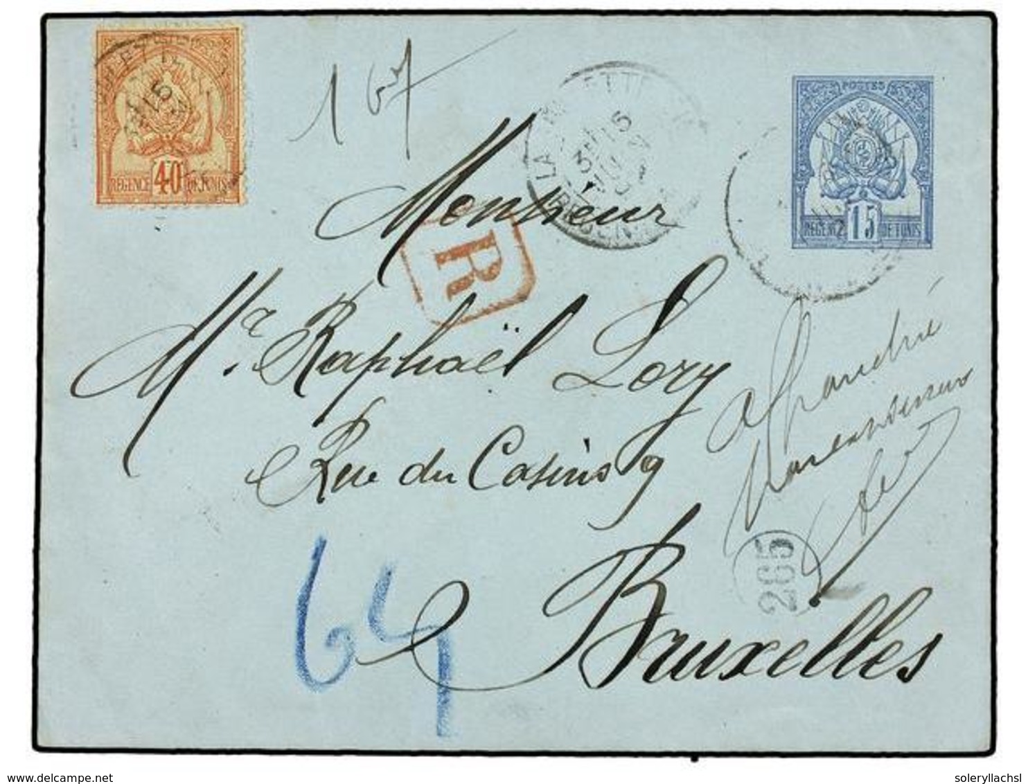 2404 TUNEZ. 1892. LA GOULETTE A BÉLGICA. Entero Postal De <B>15 Cts. </B>azul Con Franqueo Adicional De <B>40 Cts. </B>n - Other & Unclassified