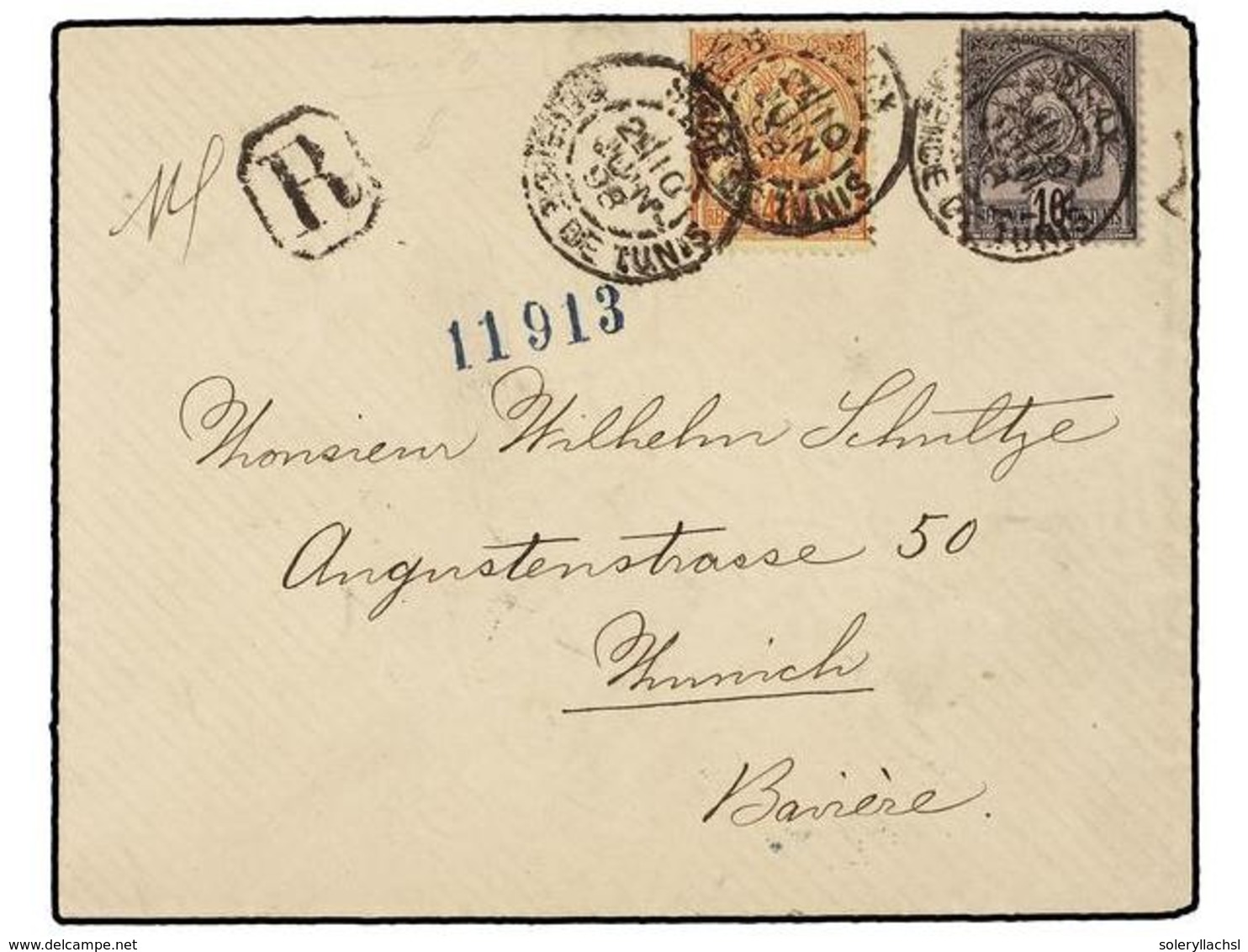2406 TUNEZ. 1898. SFAX To MUNICH (Germany). <B>10 Cts.</B> And <B>40 Cts.</B> Registered Cover. Arrival On Reverse. - Other & Unclassified
