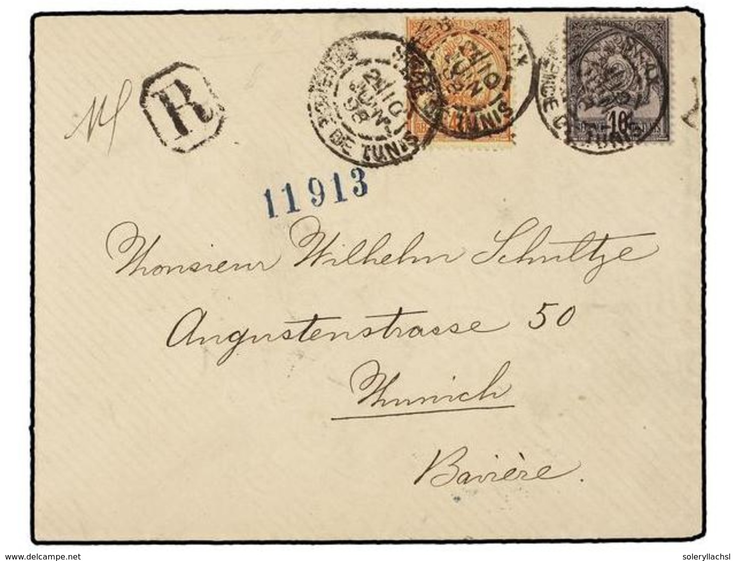 2406 TUNEZ. 1898. SFAX To MUNICH (Germany). <B>10 Cts.</B> And <B>40 Cts.</B> Registered Cover. Arrival On Reverse. - Sonstige & Ohne Zuordnung