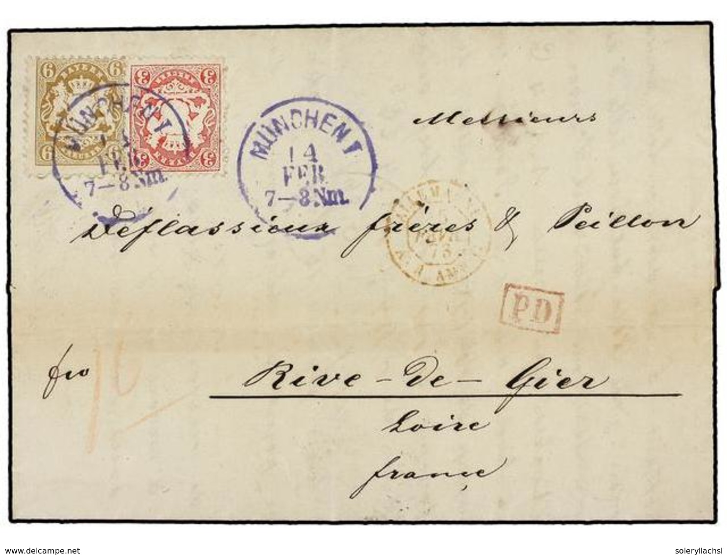 2436 ALEMANIA ANTIGUOS ESTADOS: BAVIERA. 1873. Envelope To France Bearing <B>3 Kr</B> Rose (SG 53) And <B>6 Kr</B> Bistr - Other & Unclassified