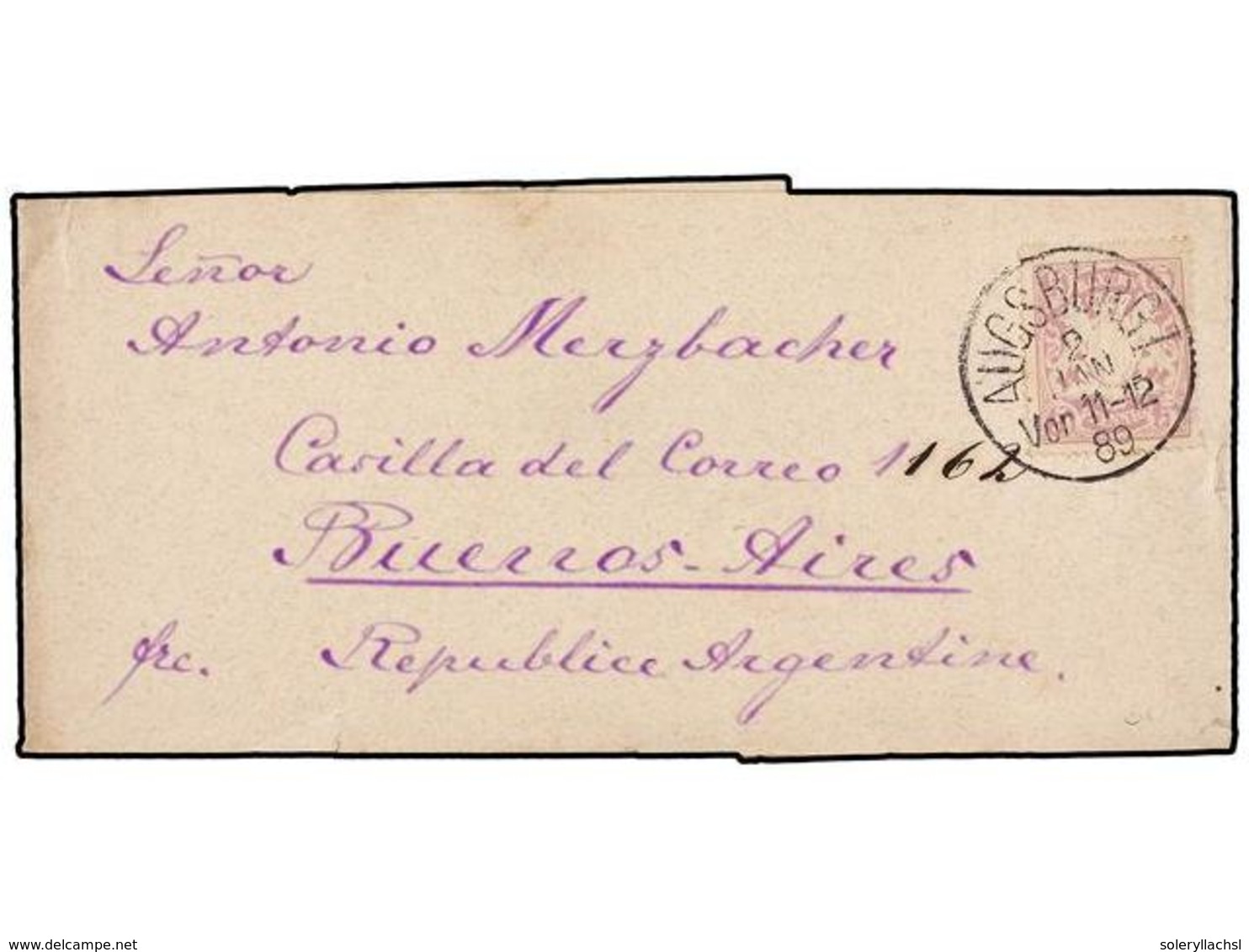 2437 ALEMANIA ANTIGUOS ESTADOS: BAVIERA. Sc.49. 1889 (Jan 2). Newspaper Wrapper From AUGSBURG To BUENOS AIRES (Argentina - Other & Unclassified